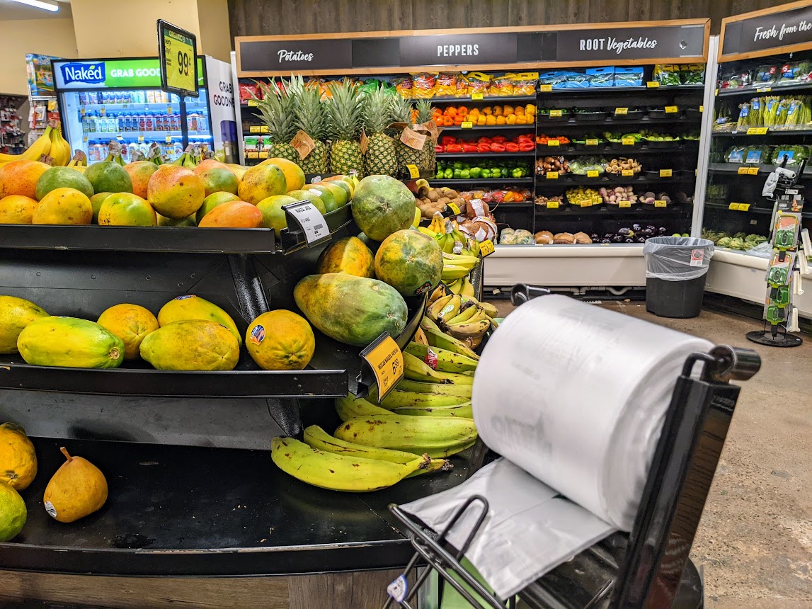 Under a new bill signed by Gov. Gavin Newsom, grocery stores in California will be required to phase out single-use plastic produce bags, like these in a Safeway store in Santa Cruz, Calif., on Monday Oct. 3, 2022, and replace them with either recycled paper bags or compostable plastic bags that break down naturally.
