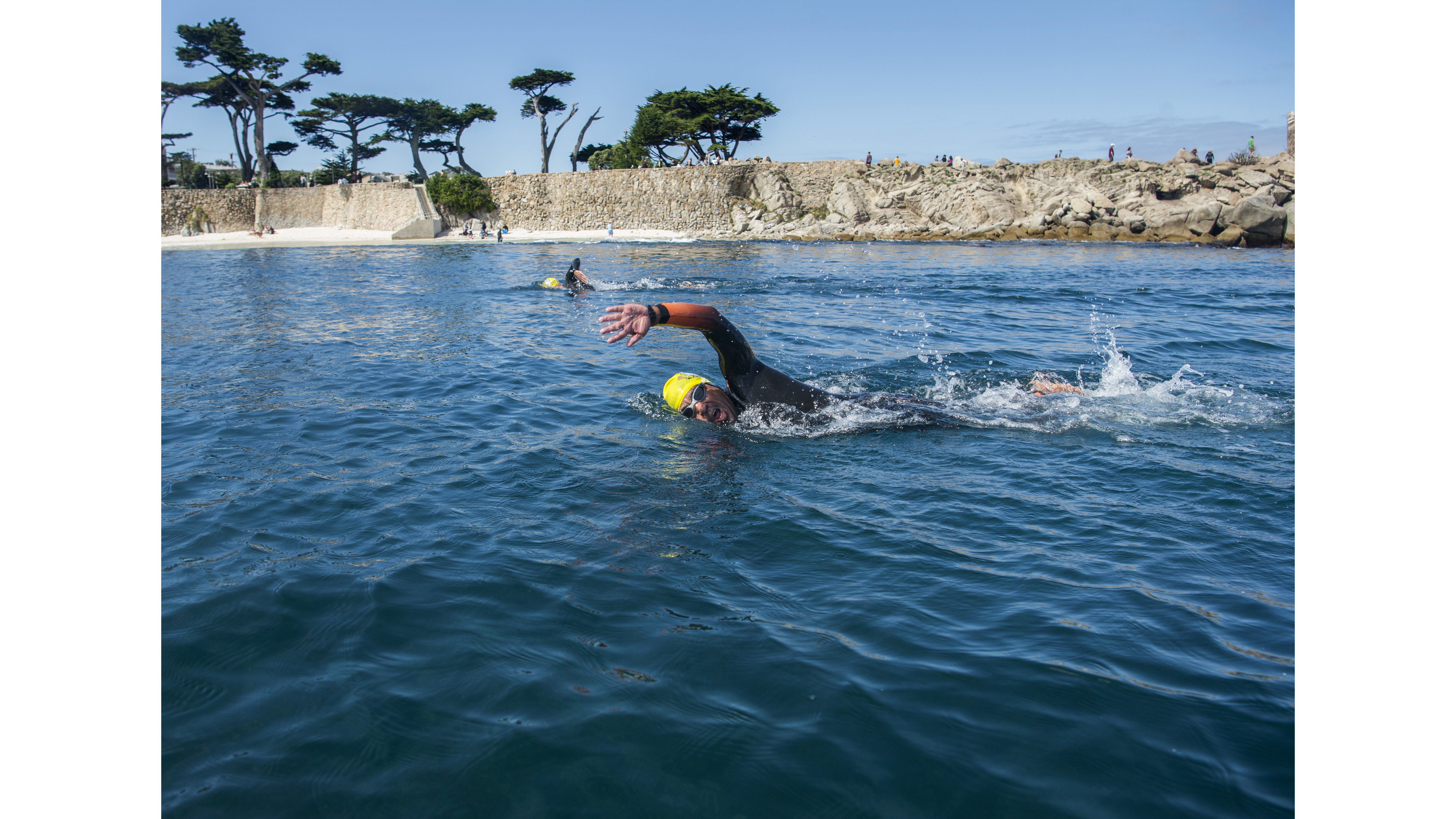 PACIFIC GROVE, CA - OCTOBER 2: Kelp Krawlers swimmer Chris Villanueva, of Marina, swims at Lovers Point in Pacific Grove on Sunday, Oct. 2, 2022. The Kelp Krawlers are open water swimmers who meet weekly on Sundays at Lovers Point to swim. (Doug Duran/Bay Area News Group)