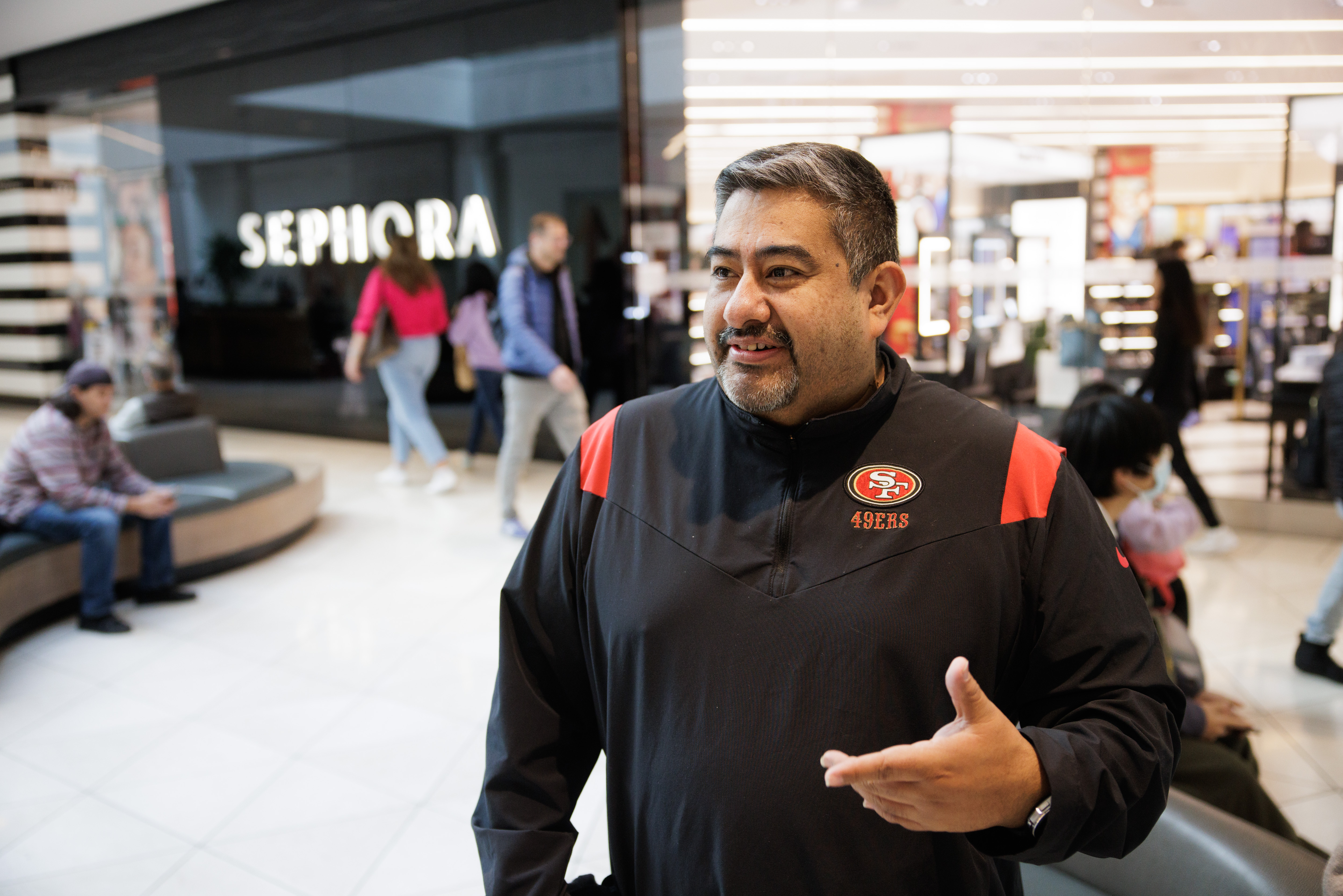 Carlos Ortiz of Santa Clara talks about his shopping experience on Black Friday at the Westfield Valley Fair mall on Friday, Nov. 25, 2022, in Santa Clara, Calif. (Dai Sugano/Bay Area News Group)