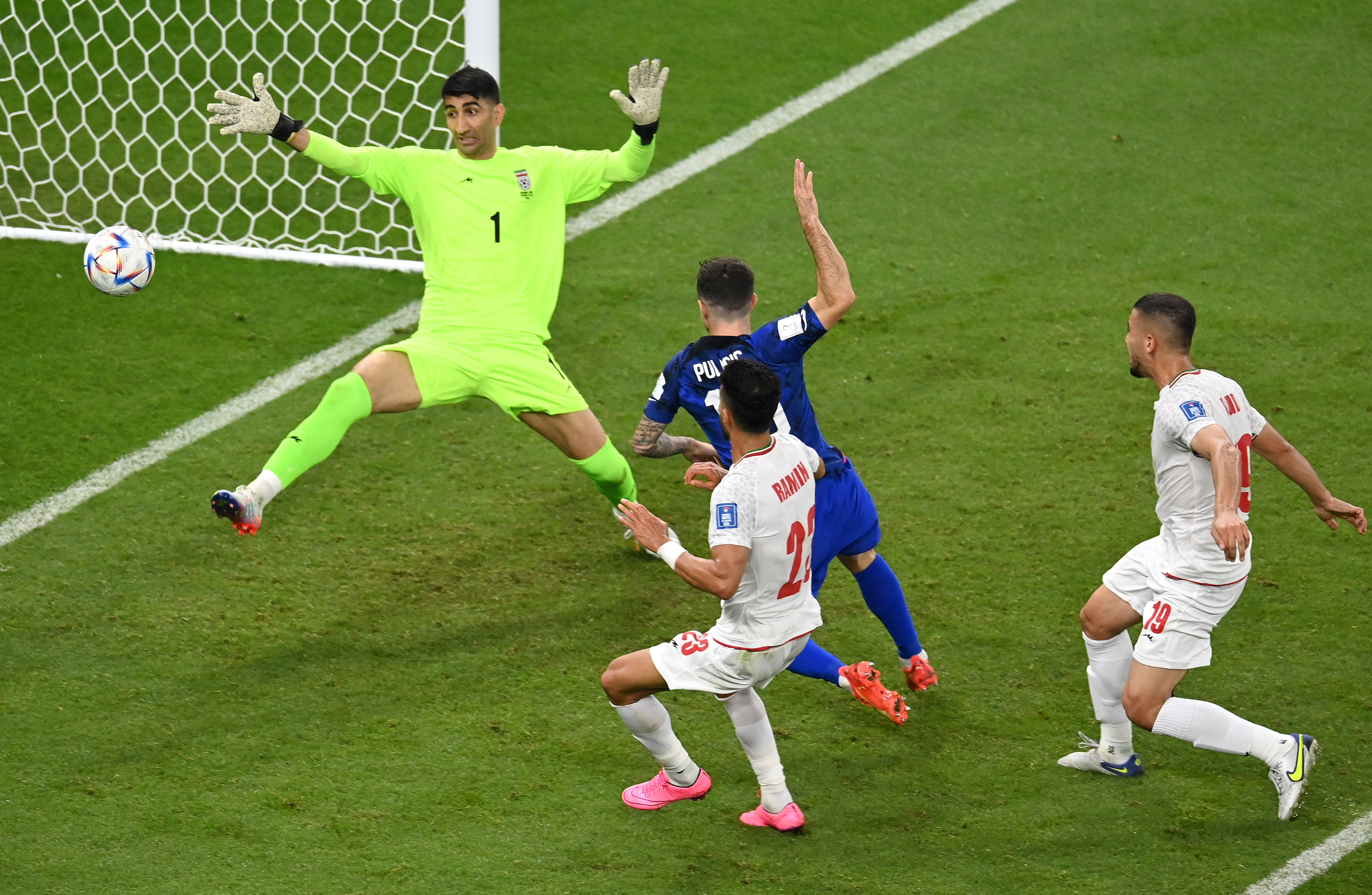 Christian Pulisic of the United States scores the team's first goal during the FIFA World Cup Qatar 2022 Group B match against Iran at Al Thumama Stadium on November 29, 2022 in Doha, Qatar. (Photo: Claudio Villa/Getty Images)
