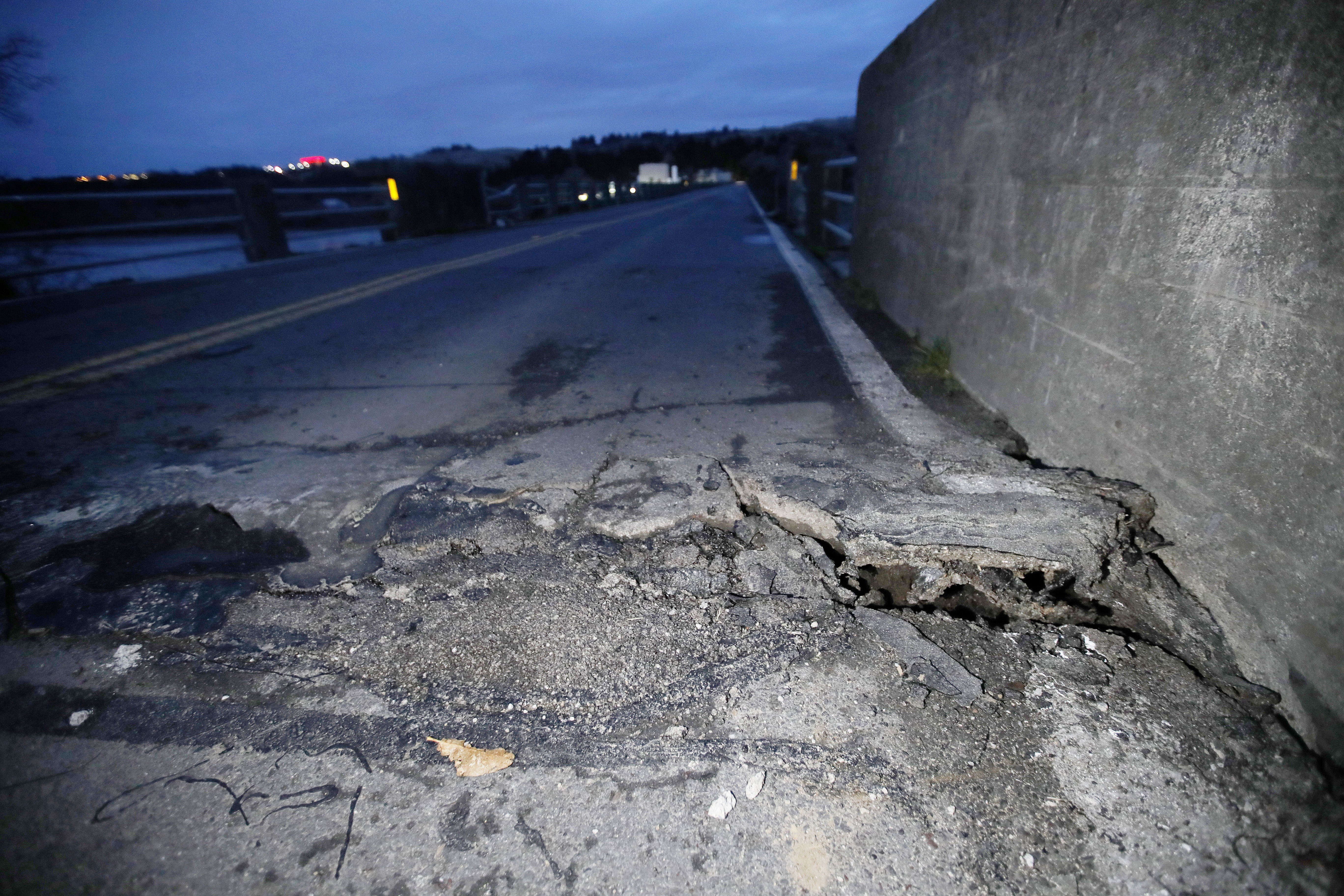 Structural damage is seen on the closed 1911 Fernbridge just outside of Ferndale, Calif., on Tuesday, Dec. 20, 2022.