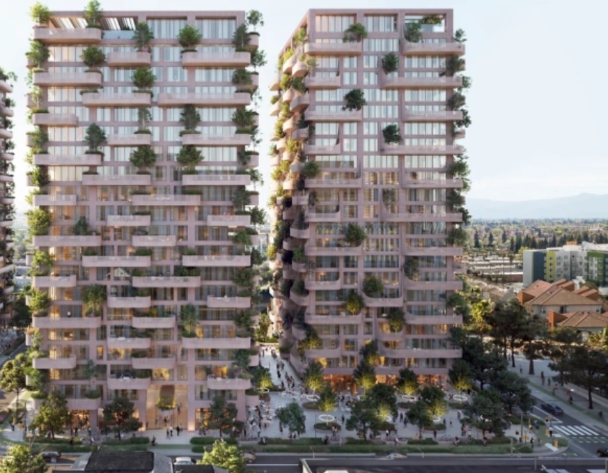Two downtown San Jose housing towers that together total up to 299 residences, located at 98 E. San Salvador St. (left) and 420 S. Second St. (right), concept.(Bjarke Ingels, Nabr)