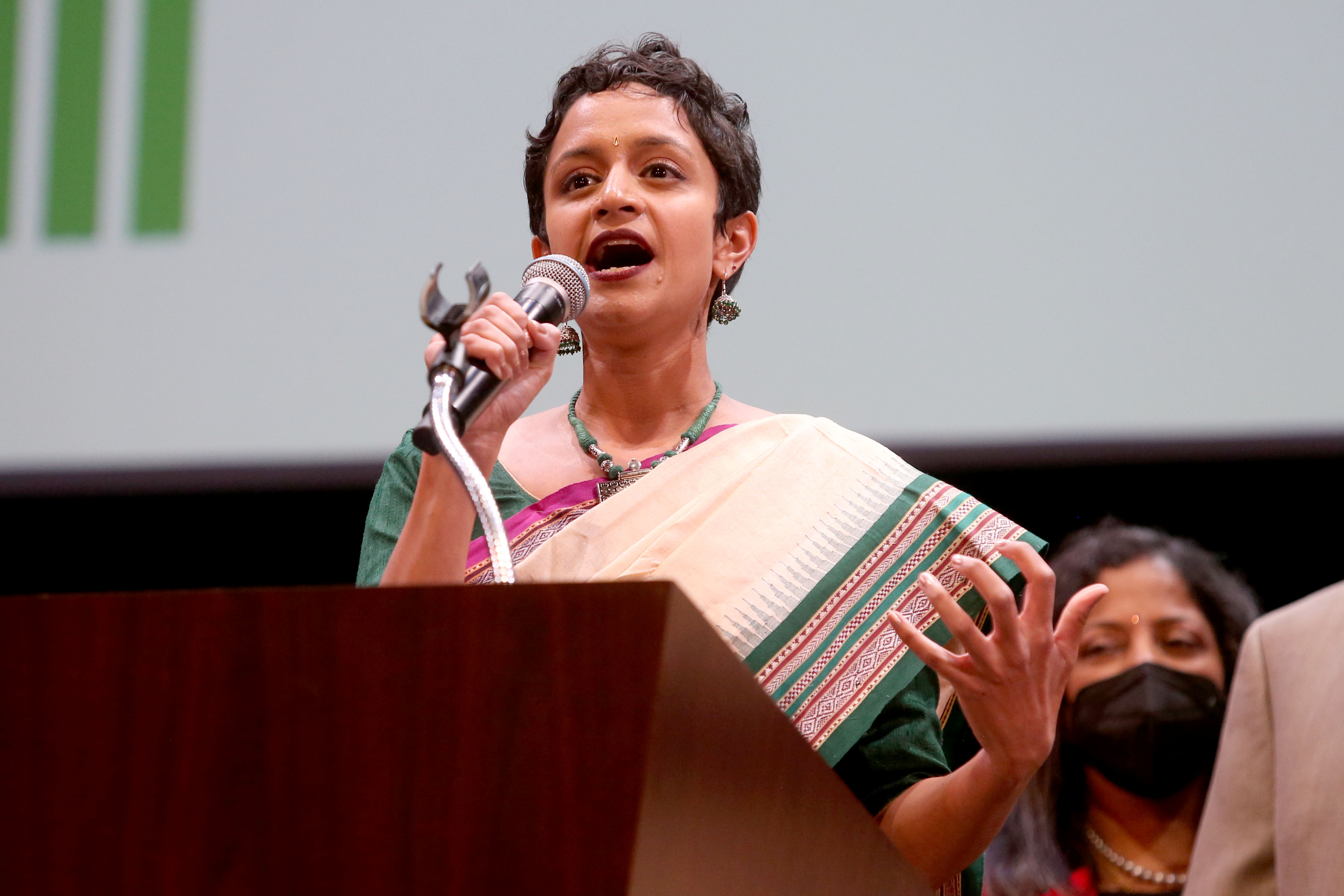 Oakland City Councilmember, District 4, Janani Ramachandran delivers her speech after taking the oath of Office during the inauguration ceremony at the Paramount Theater in Oakland, Calif., on Monday, Jan. 9, 2023. (Ray Chavez/Bay Area News Group)