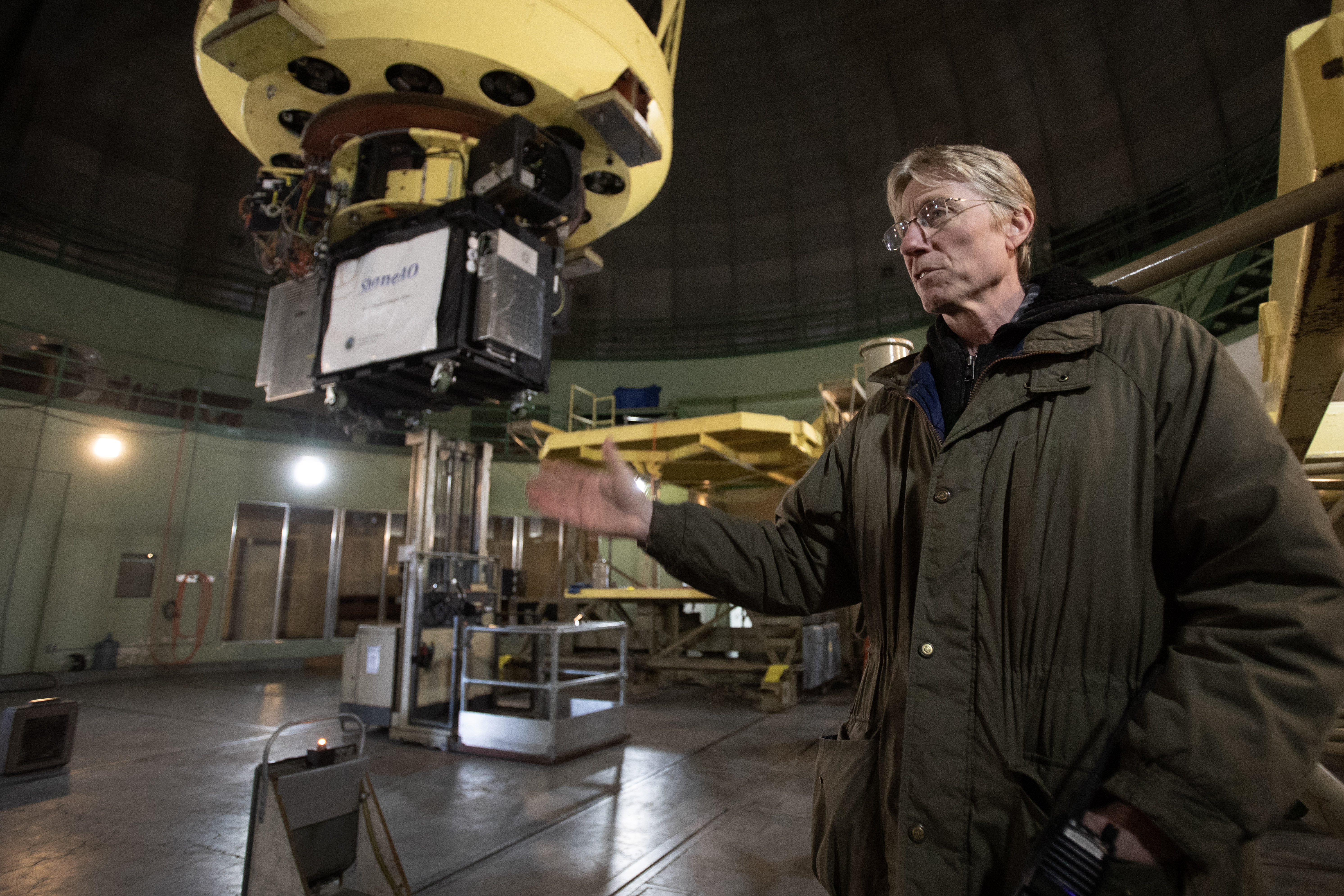 Telescope and laser technician Donnie Redel works inside the dome holding Lick Observatory's Shane telescope, the facility's largest, Tuesday, March 7, 2023.