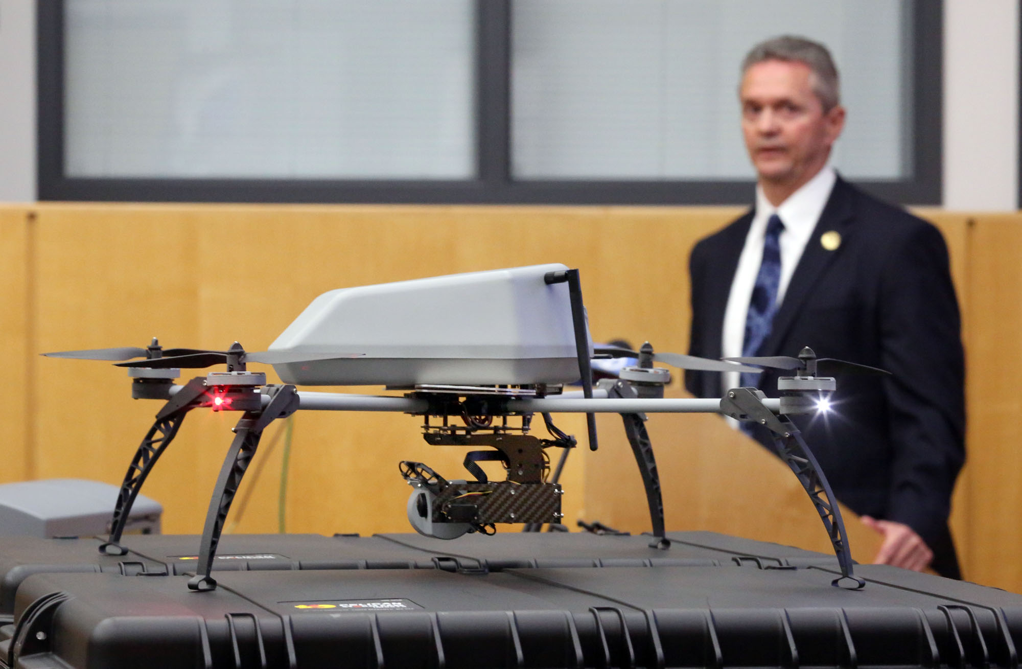 In 2014, Alameda County Sheriff Greg Ahern used $97,000 from a federal Homeland Security grant and county taxpayer money to purchase a pair of drones. In the process, his office became the first California law enforcement agency to publicly acquire a sophisticated surveillance drone. (Jim Stevens/Bay Area News Group)