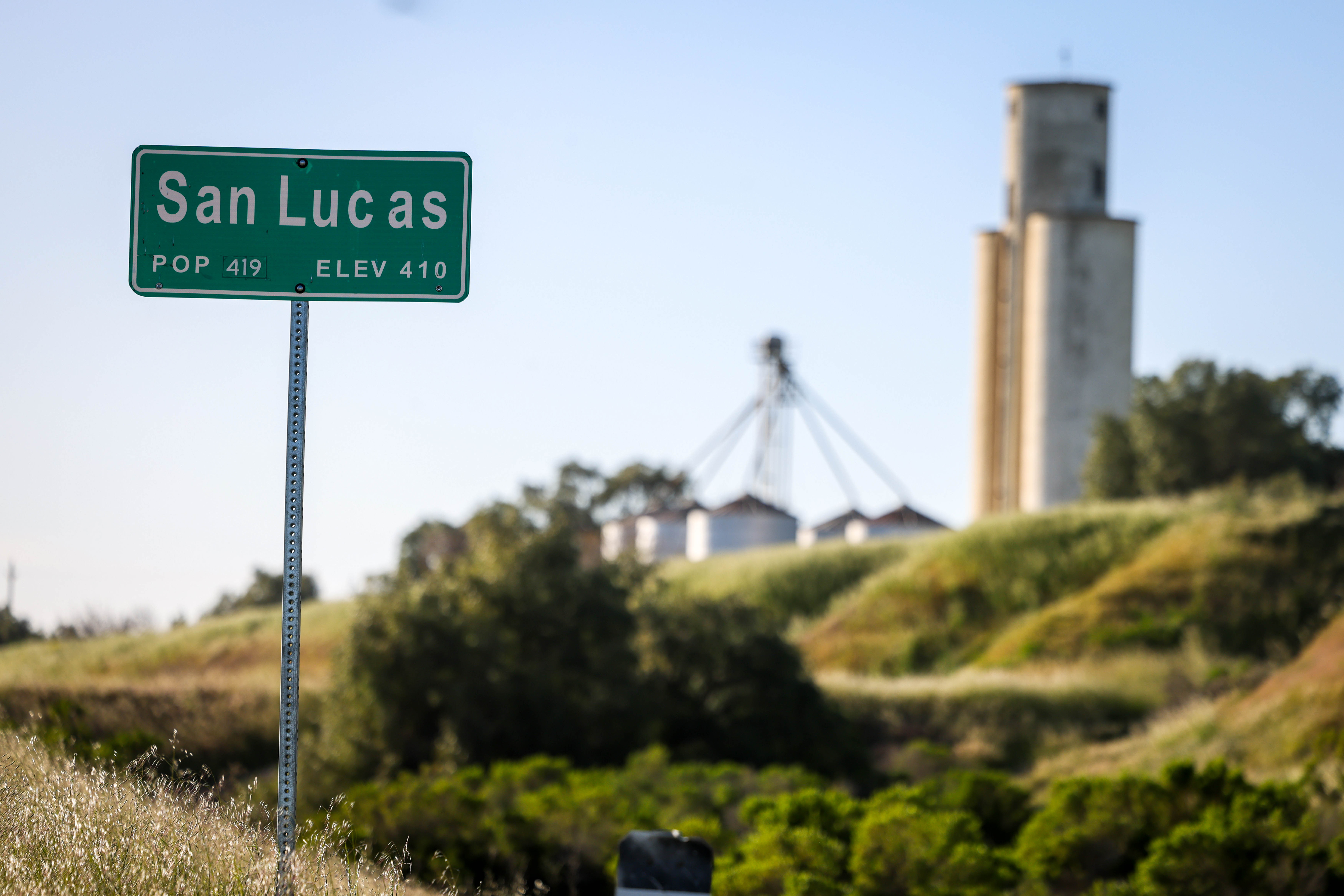 A sign stands at the entrance to the town of San Lucas, Calif., on Thursday, April 14, 2023. The farm town which currently is about 300 residents hasn't had clean drinking water for over a decade.