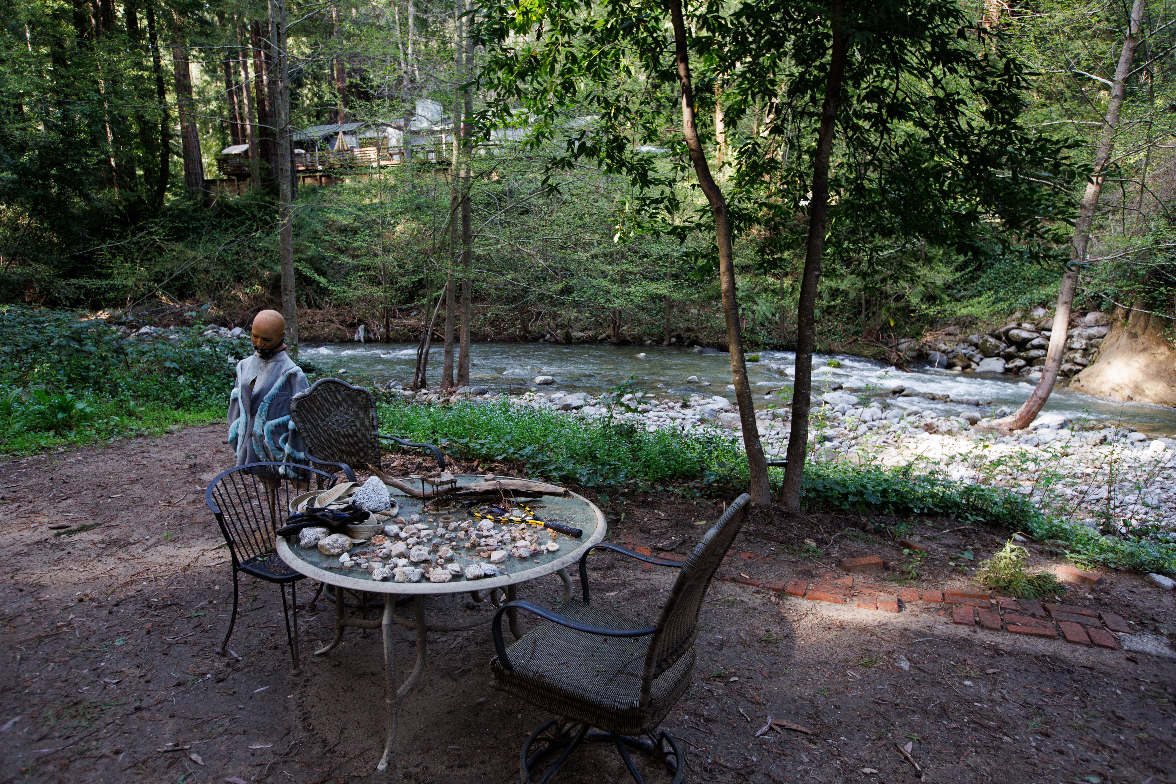 Boulder Creek flows through the back side of the house that once belonged to Cora Evans, a Catholic "Servant of God," in Boulder Creek, Calif., on April 4, 2023. (Dai Sugano/Bay Area News Group)