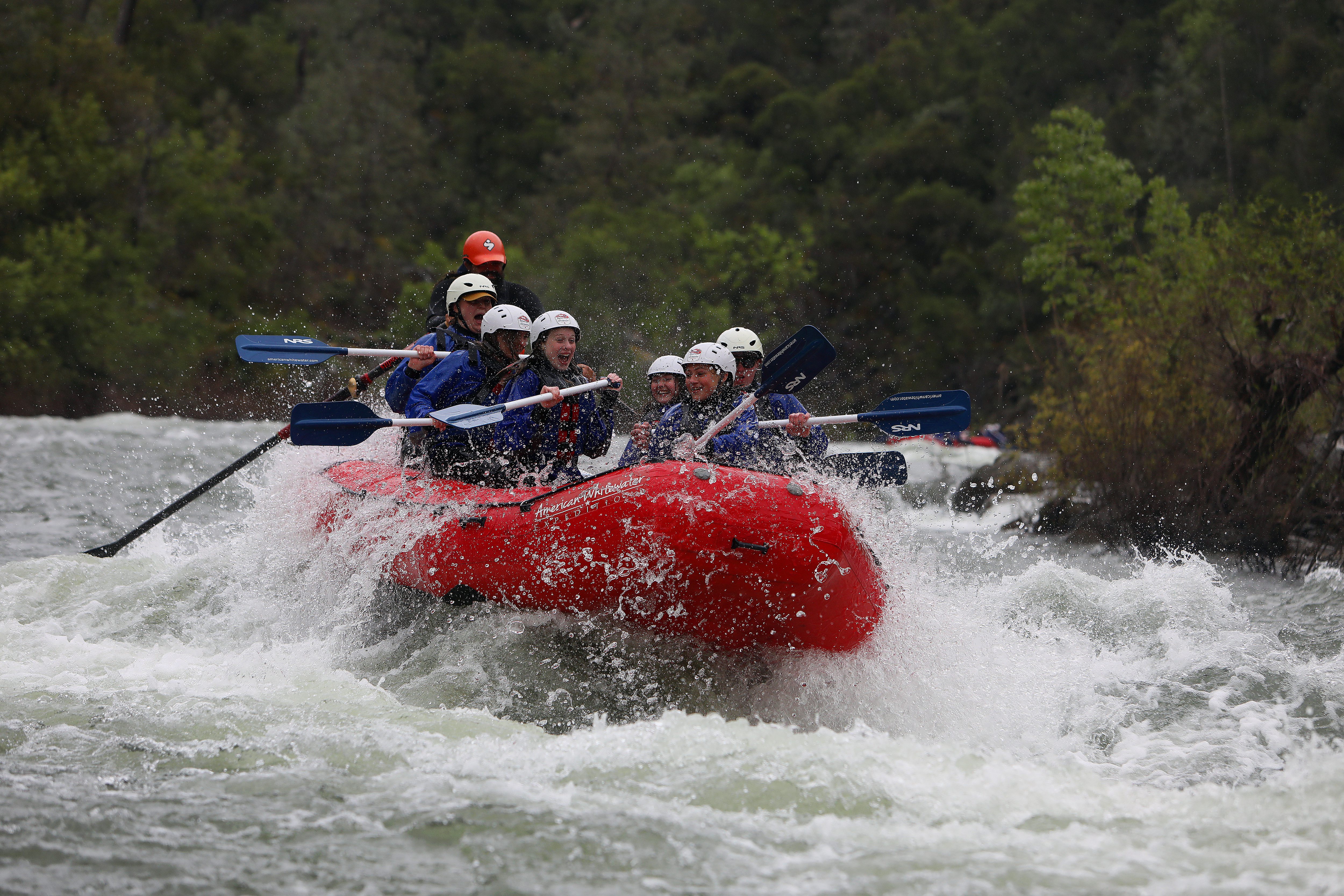 Eight grade students from Golden Valley Charter School raft down the South Fork of the American River on Thursday, May 4, 2023, near Coloma, Calif. (Aric Crabb/Bay Area News Group)