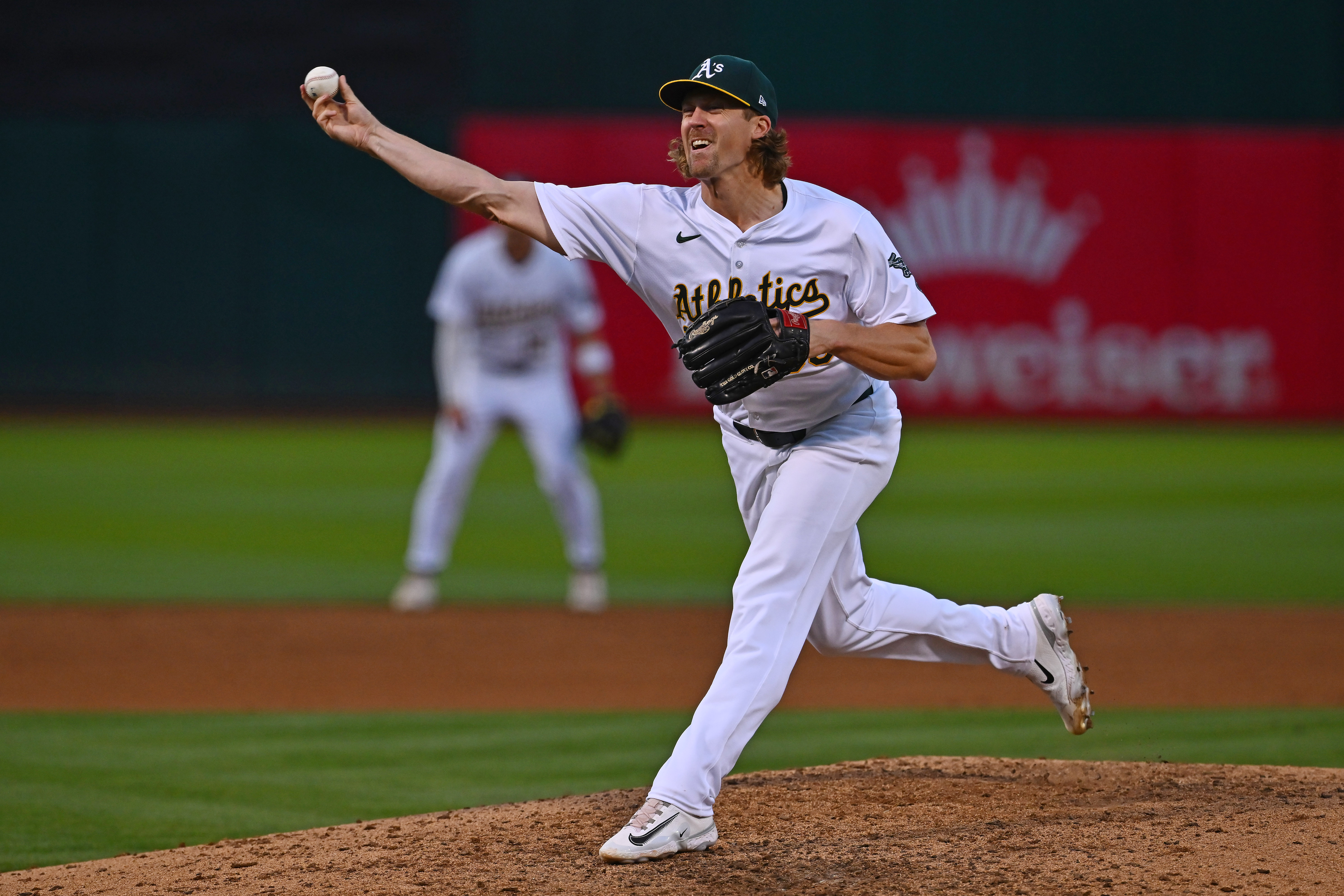 Oakland Athletics pitcher Tyler Ferguson (65) pitches against the Baltimore Orioles during the sixth inning of their MLB game at the Coliseum in Oakland, Calif., on Friday, July 5, 2024. The Baltimore Orioles defeated the Oakland Athletics 3-2. (Jose Carlos Fajardo/Bay Area News Group)