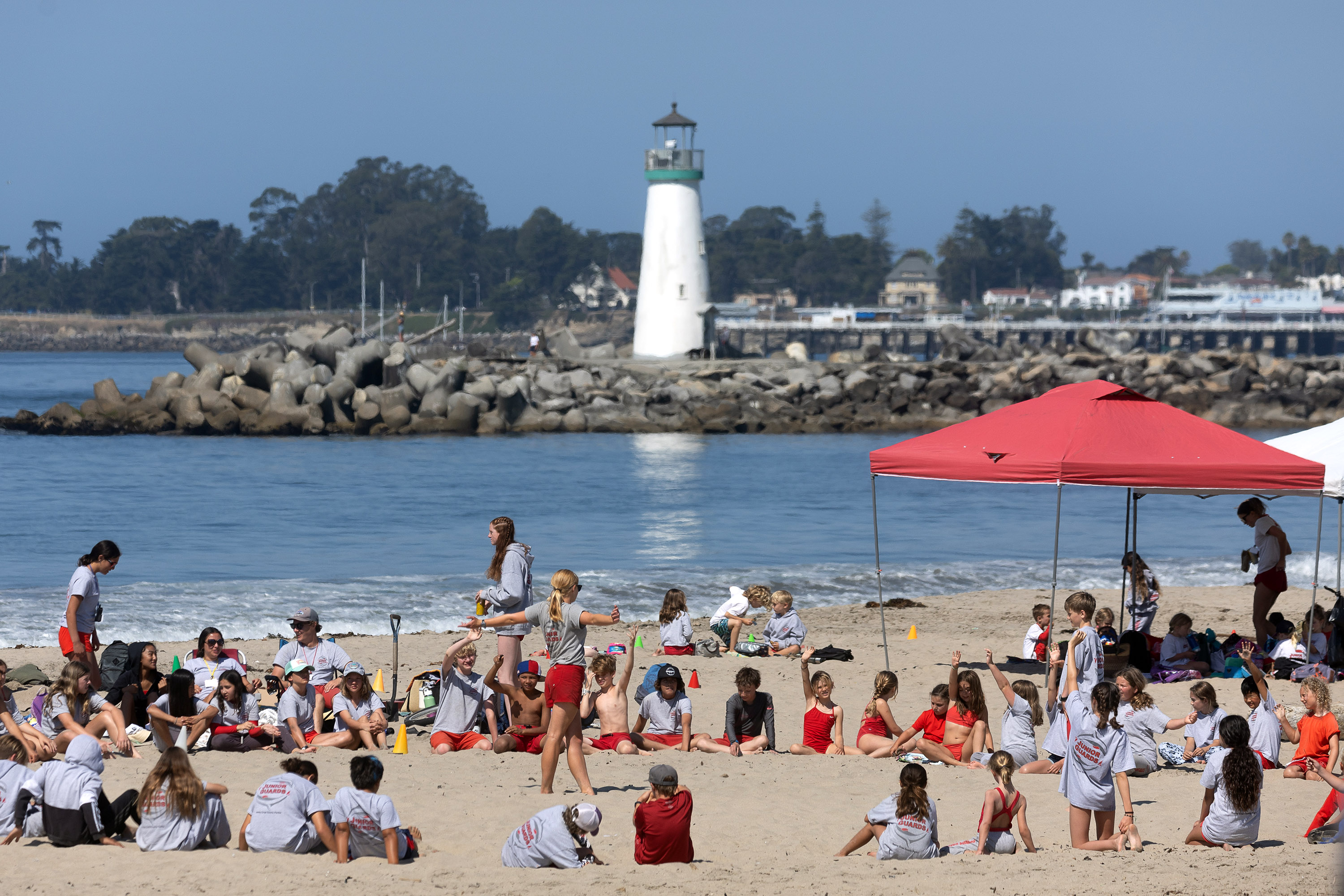 Lifeguard camp is held at Twin Lakes State Beach in Santa Cruz, Calif., Wednesday, July 3, 2024, as temperatures inland soar into the triple digits. (Karl Mondon/ Bay Area News Group)