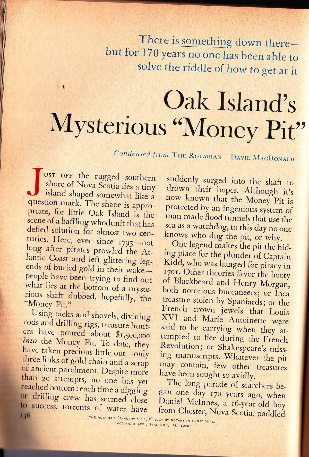 Reader's Digest: Oak Island's Mysterious 'Money Pit' Page 1