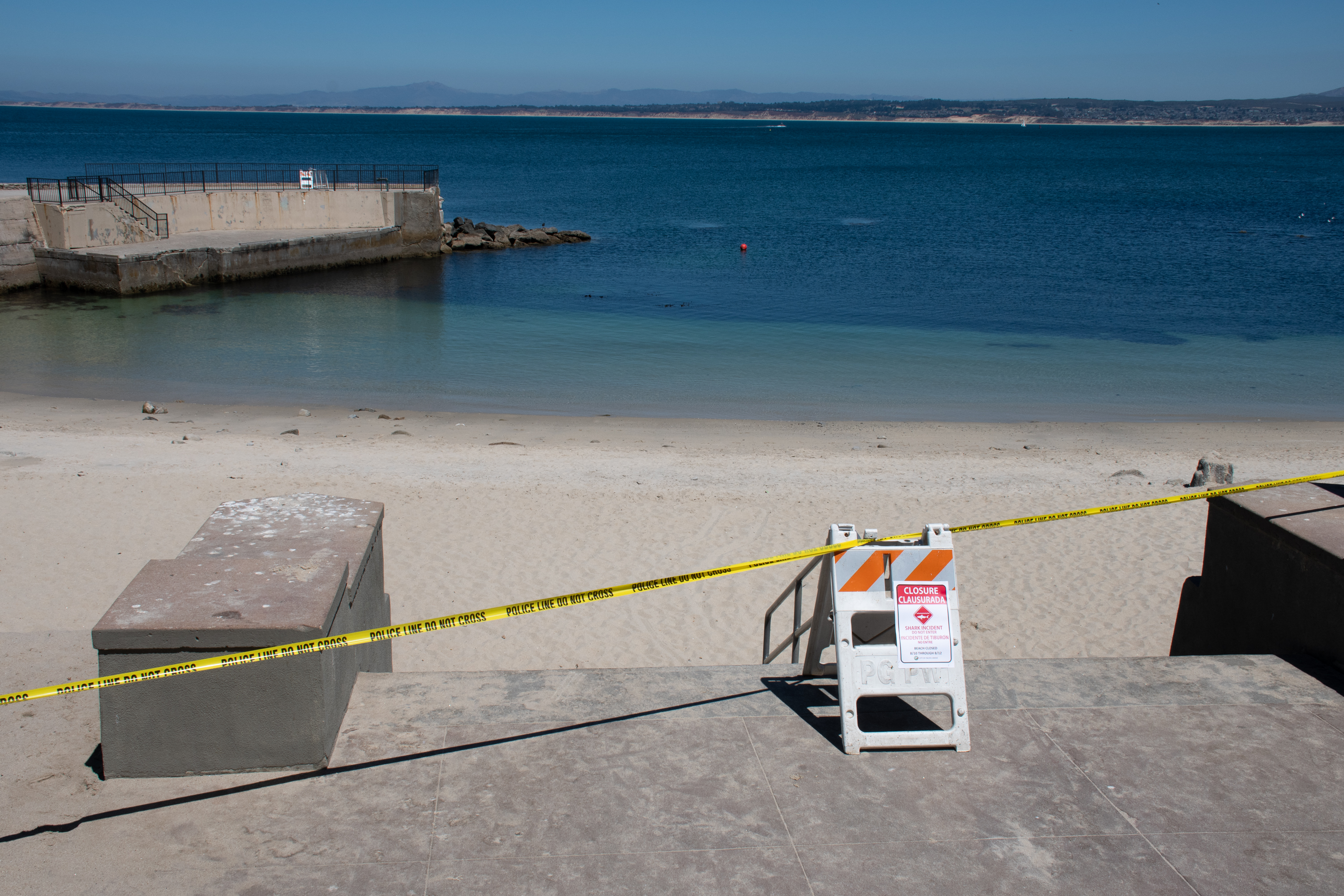 Lovers Point Beach was closed Wednesday afternoon after a Pacific Grove resident and his dog were thrown off a paddleboard during a shark encounter at about 11:30 a.m.(Molly Gibbs -- Monterey Herald)