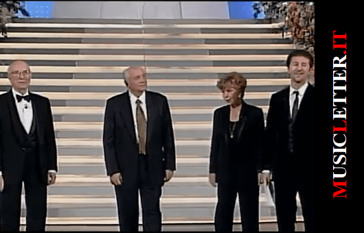Dulbecco, Gorbaciov, Raissa e Fazio - Sanremo 1999 (screenshot)