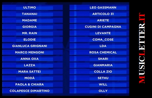 I 28 artisti partecipanti a Sanremo 2023