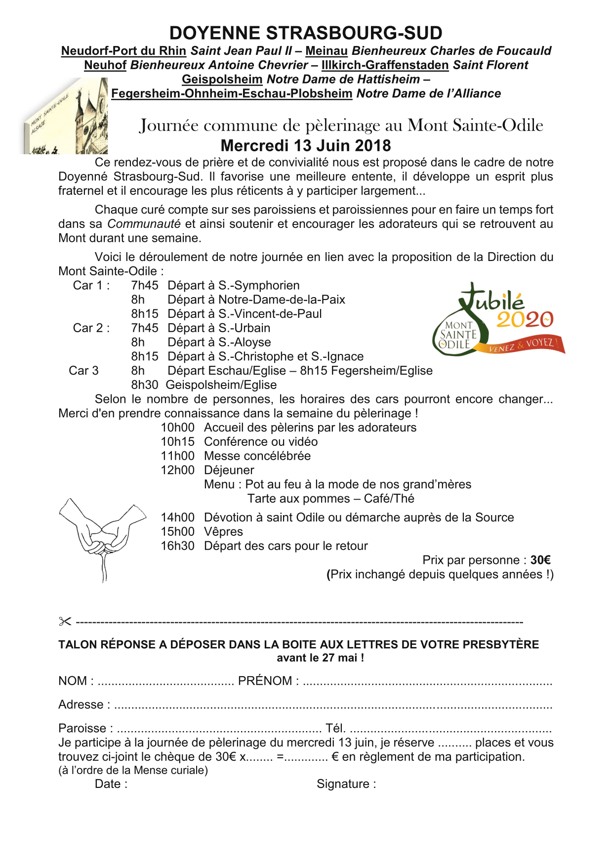 Invitation Au Pelerinage Le 13 Juin Au Mont Sainte Odile Communaute De Paroisses Neudorf Port Du Rhin Strasbourg