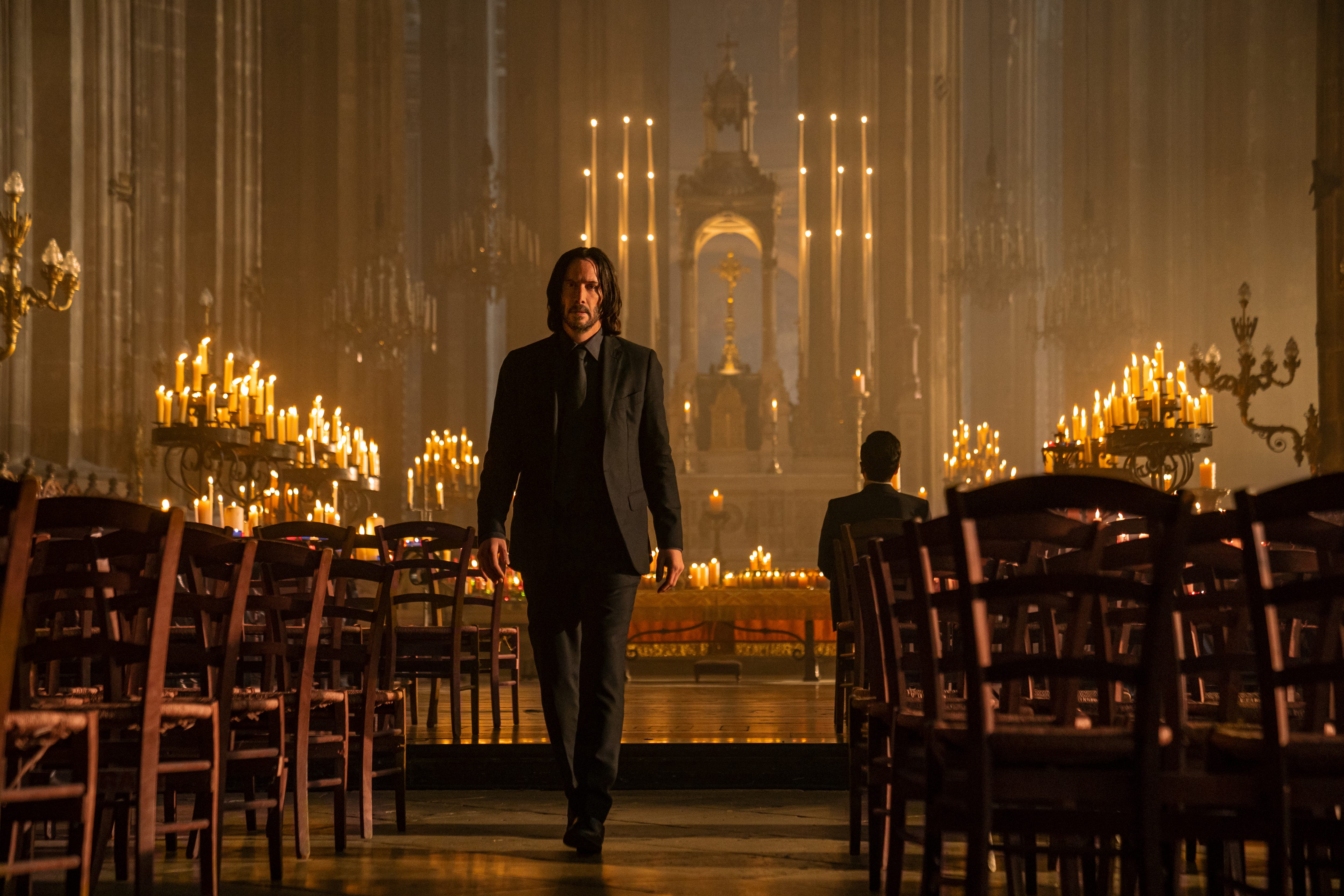 Keanu Reeves appears as John Wick" isn a scene from "John Wick: Chapter 4." May whoever gets in the assassin's way. rest in peace. (Courtesy of Lionsgate)