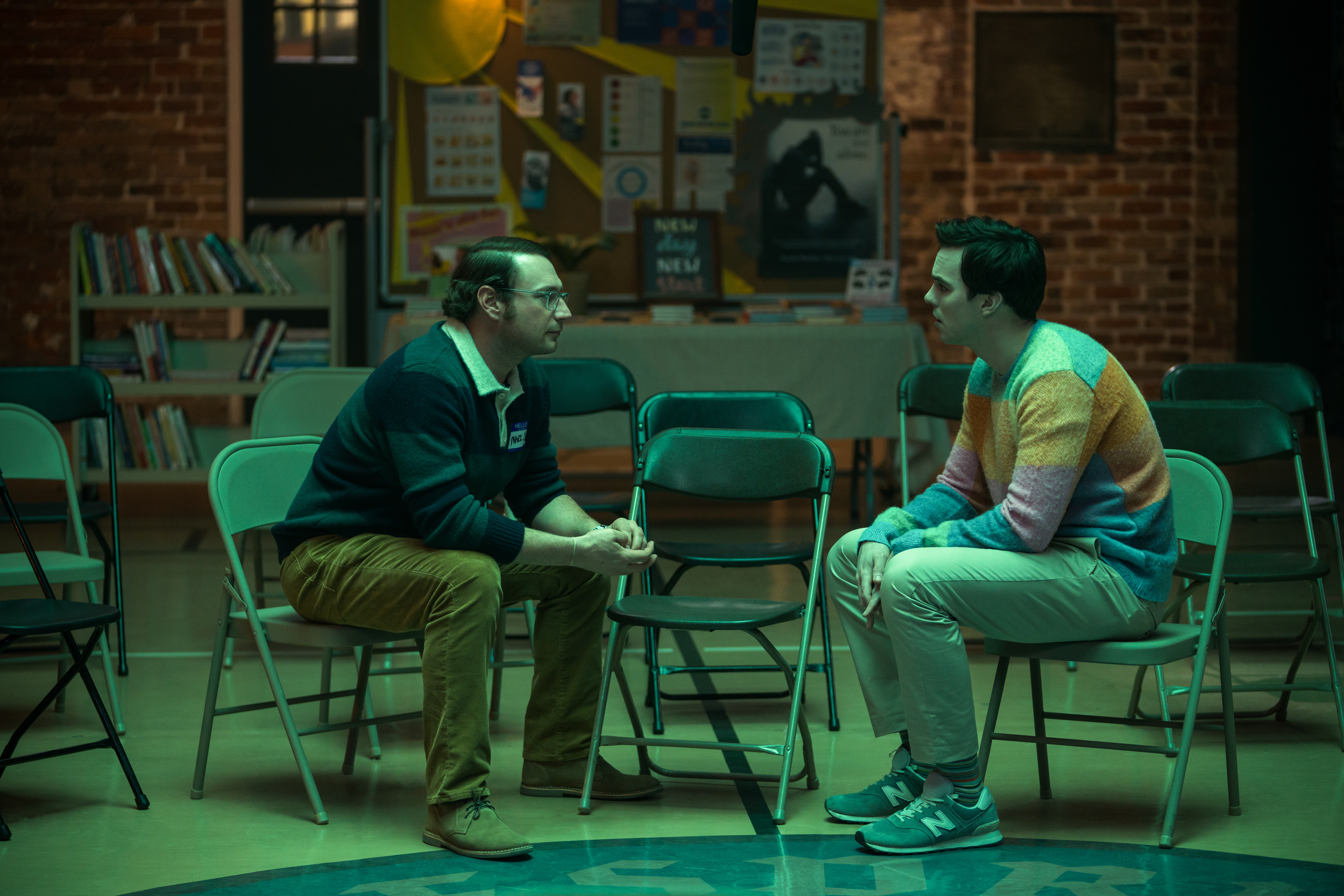 Brandon Scott Jones, left, and Nicholas Hoult share a scene in "Renfield." (Courtesy of Universal Pictures)