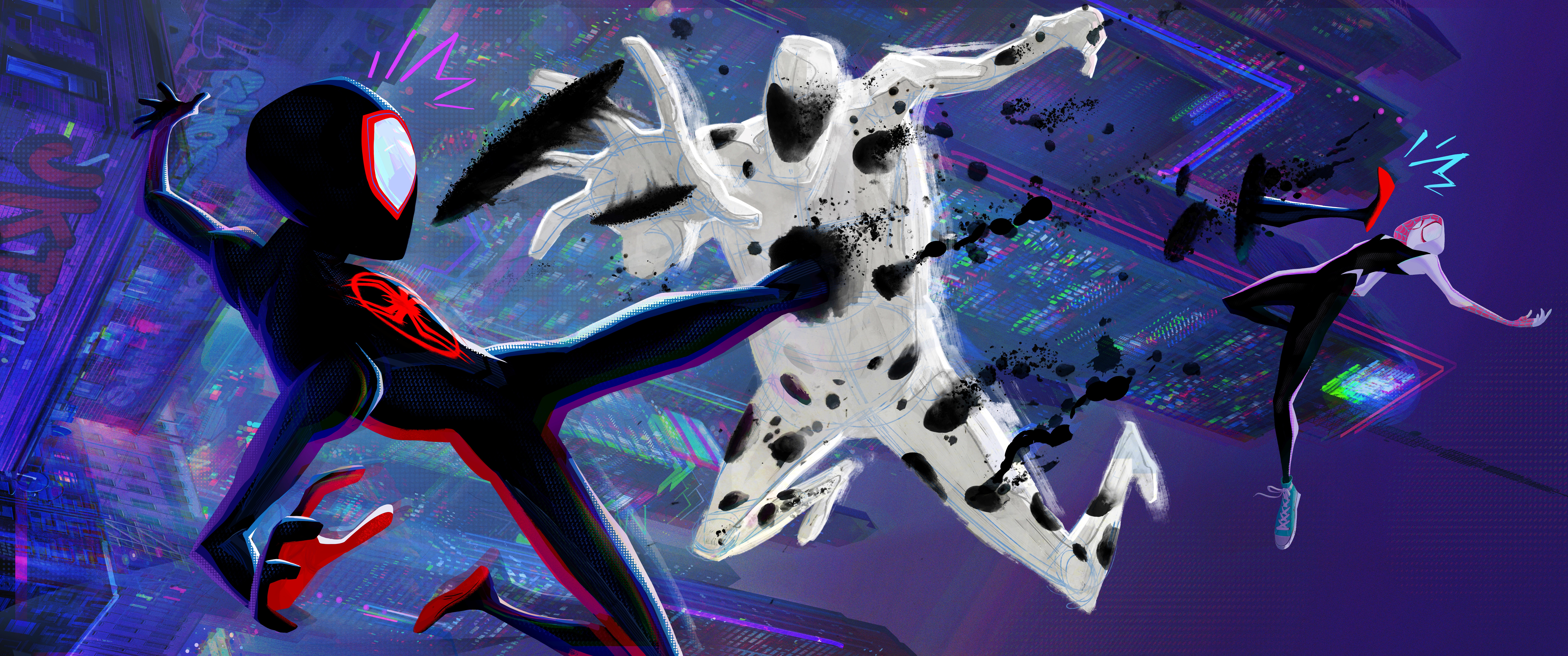 Spider-Man (Shameik Moore) battles The Spot ((Jason Schwartzman) in a scene from "Spider-Man: Across the Spider-Verse." (Courtesy of Sony Pictures Animation)