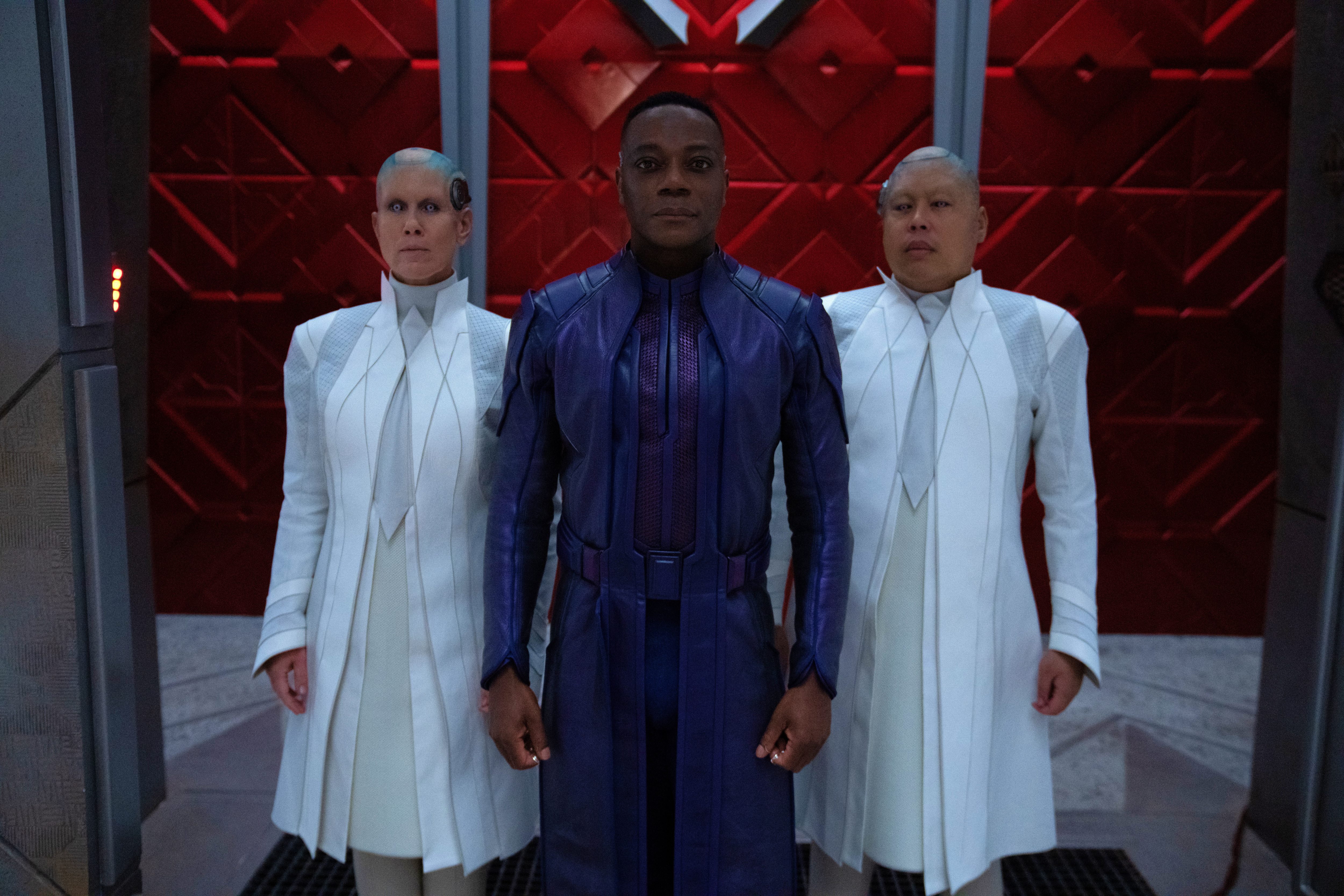 Chukwudi Iwuji, center, portrays The High Evolutionary, a man with a god complex, in "Guardians of the Galaxy Vol. 3." (Courtesy of Marvel Studios)