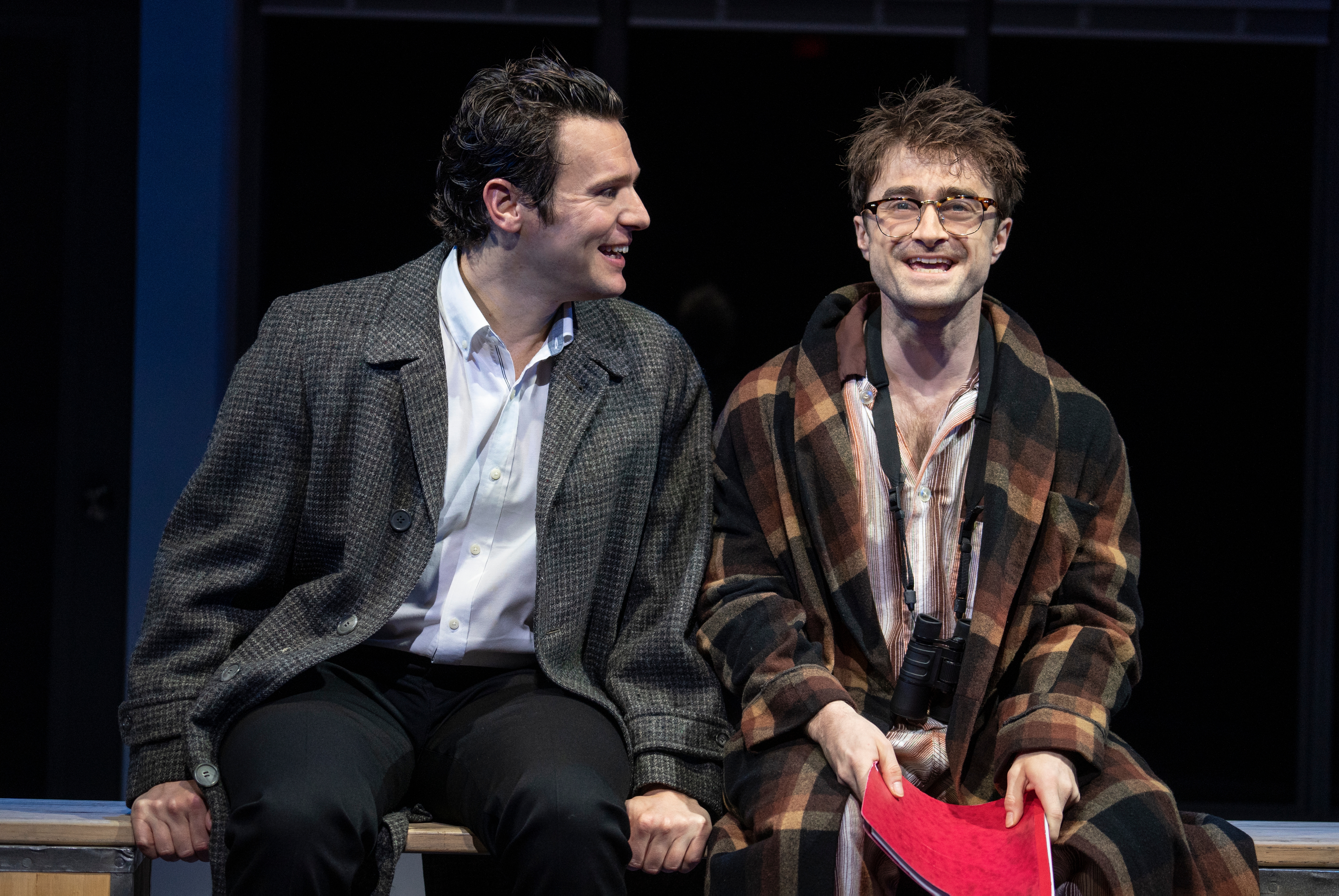 Jonathan Groff and Daniel Radcliffe in "Merrily We Roll Along" at New York Theatre Workshop. (Joan Marcus)