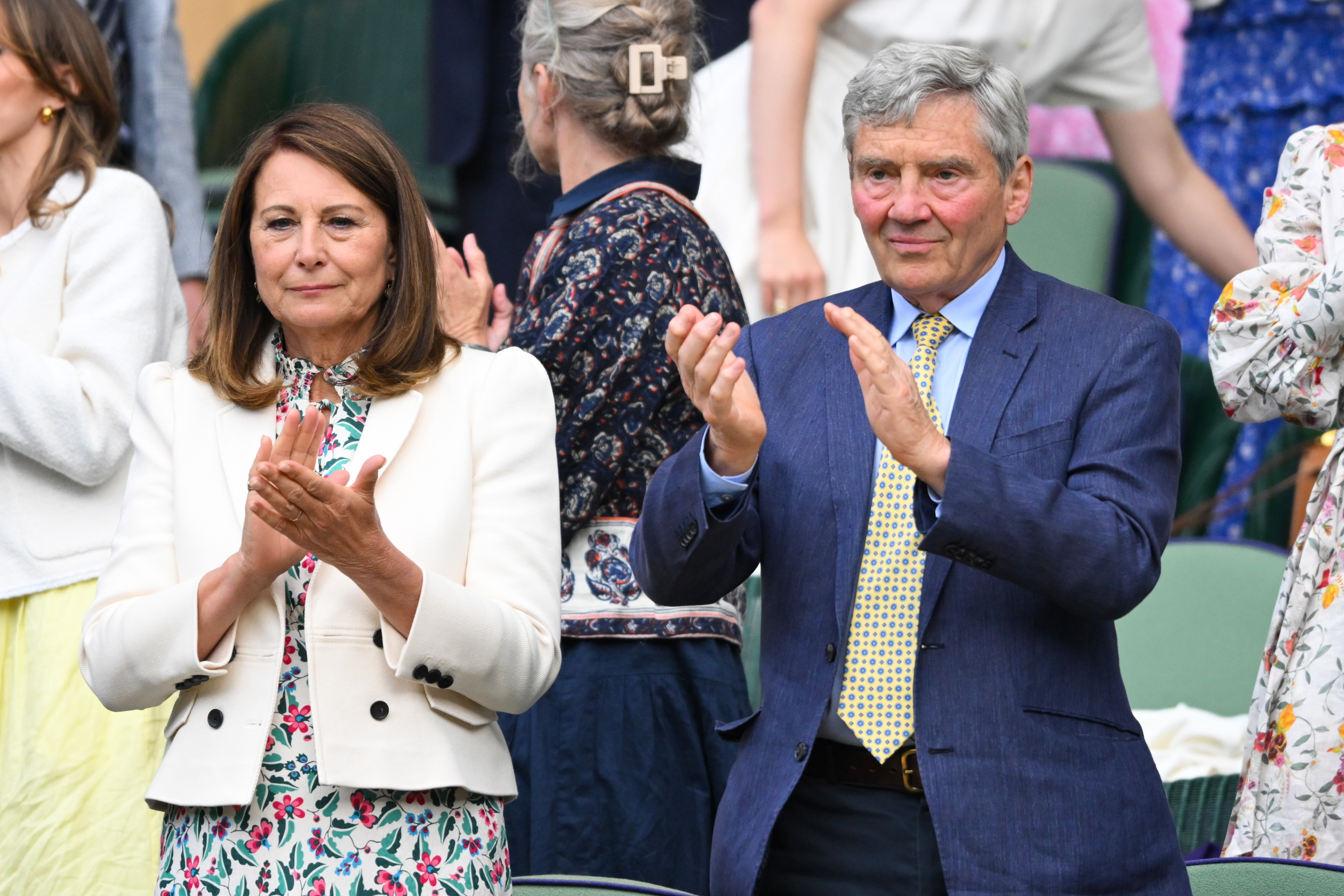 Carole Middleton and Michael Middleton attend day four of the Wimbledon Tennis Championships at the All England Lawn Tennis and Croquet Club on July 04, 2024 in London.