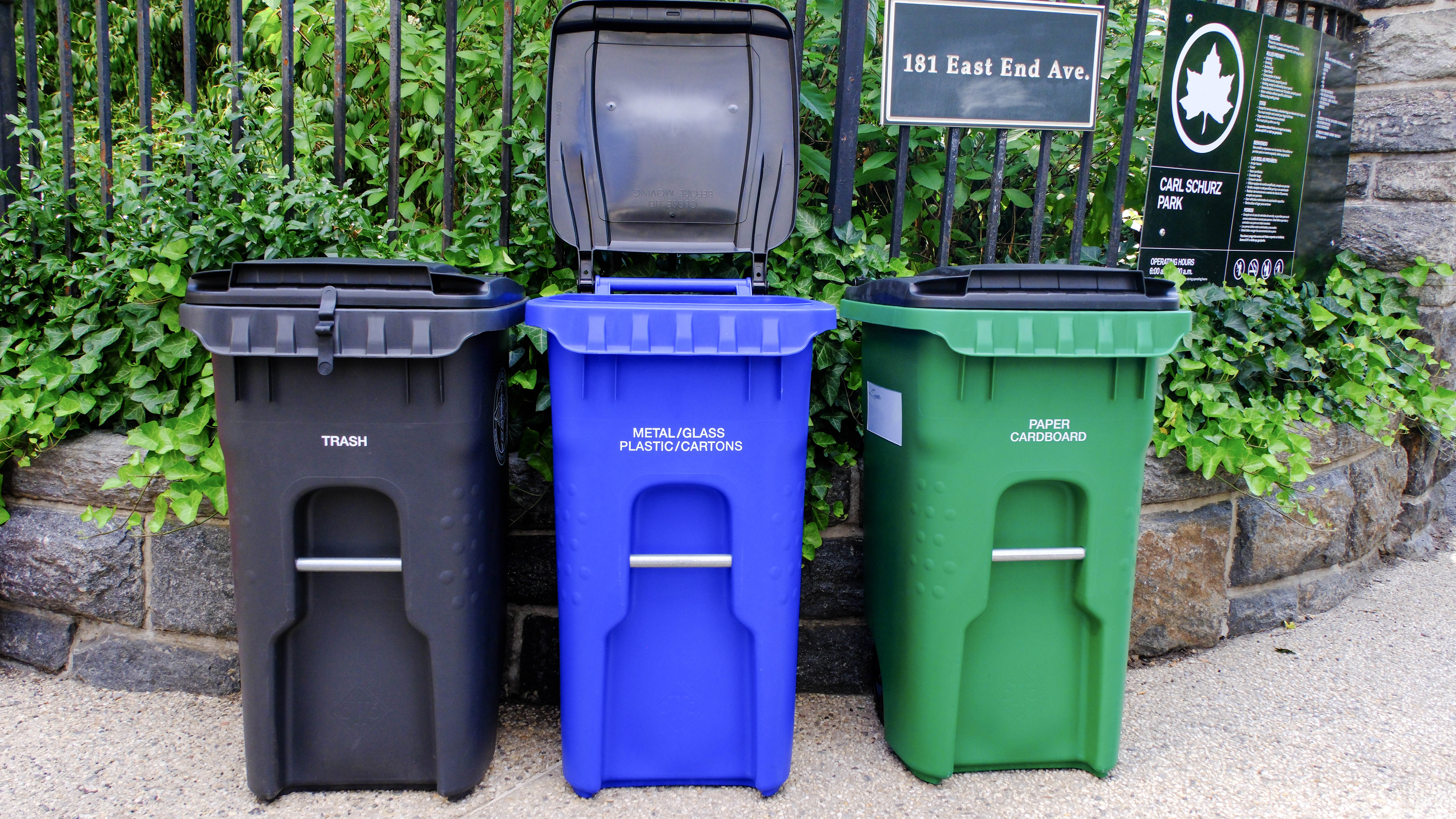 The new NYC Trash Bins are pictured July 8, 2024, during a press conference outside Gracie Mansion.