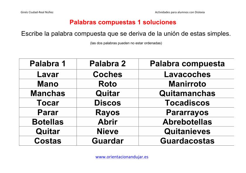 Actividades Dislexia Construimos Palabras Compuestas Orientacion Andujar