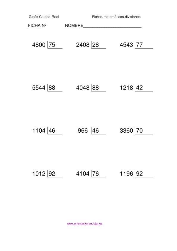 Coleccion De Divisiones Exactas Nivel Medio Orientacion Andujar