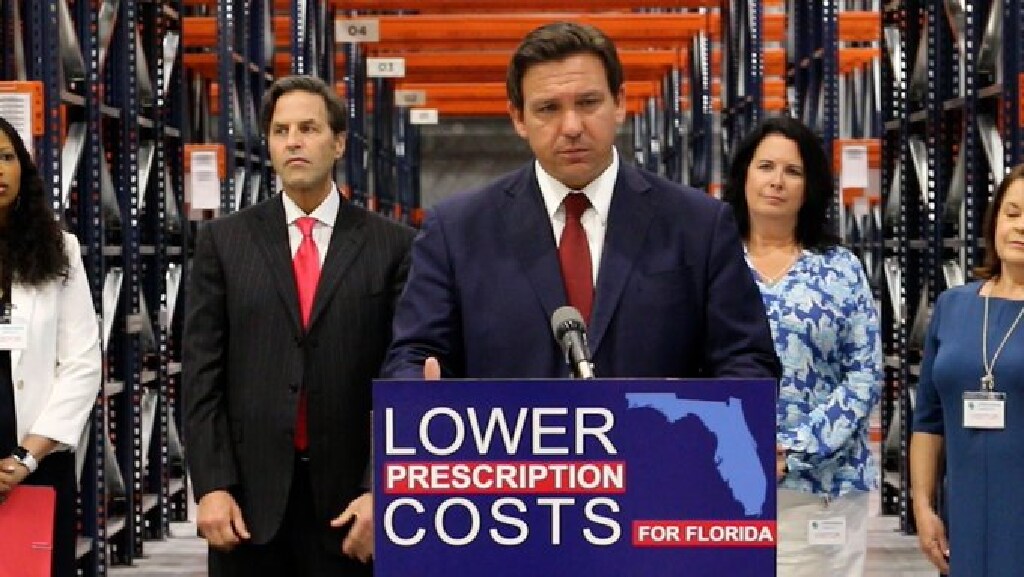 Gov. Ron DeSantis visits the empty Life Sciences Logistics warehouse in Lakeland in 2021 shortly after it opened. (Photo courtesy of governor's office)