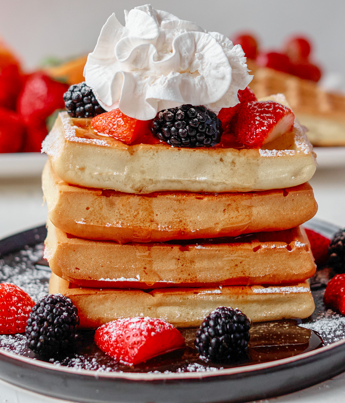 baked waffles stack with berries
