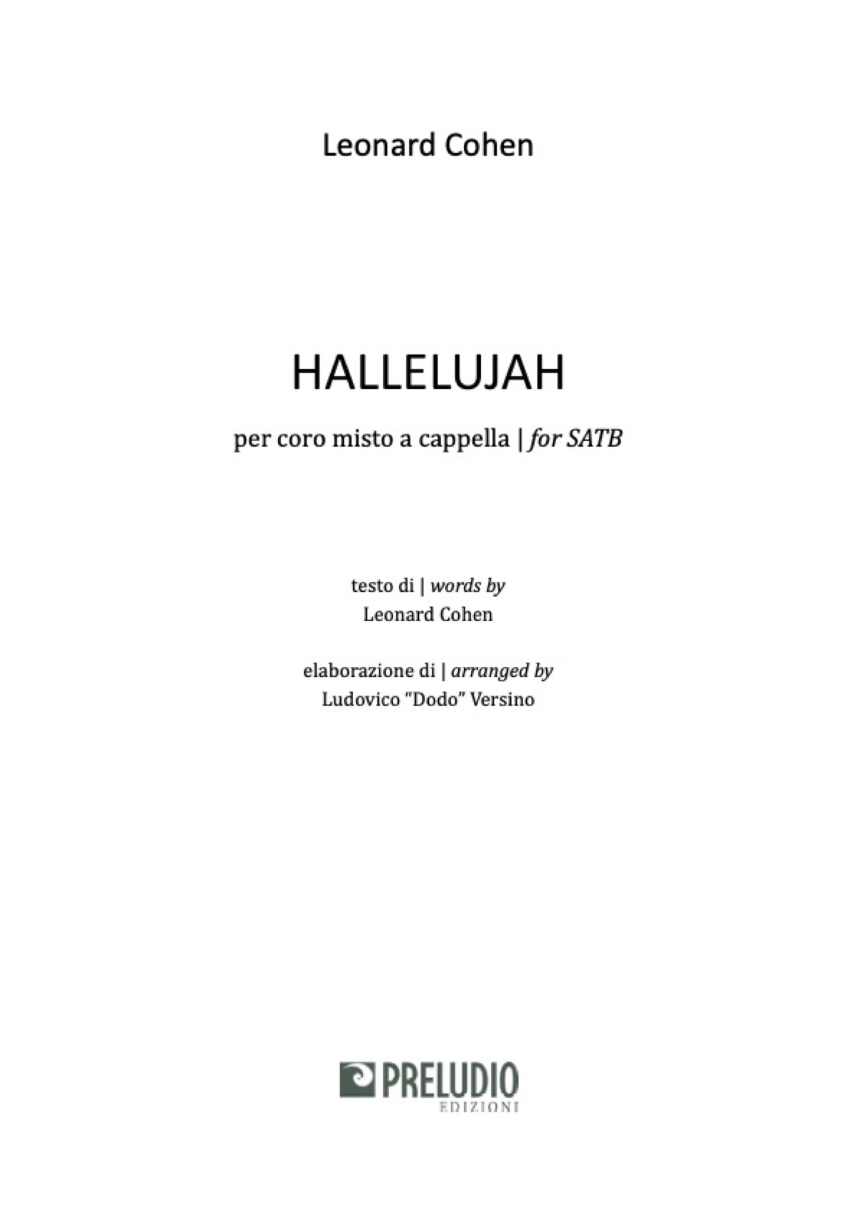 Hallelujah A Cappella Satb Preludiomusic