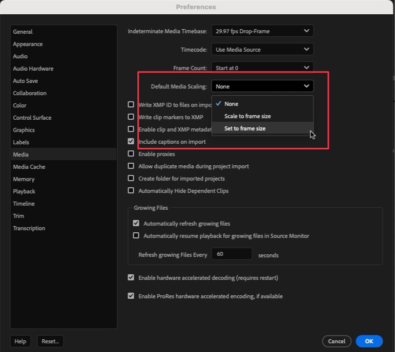 Tool Tip Tuesday for Adobe Premiere Pro: Set to Frame Size preference 7 Tool Tip Tuesday for Adobe Premiere Pro: Set to Frame Size preference 7