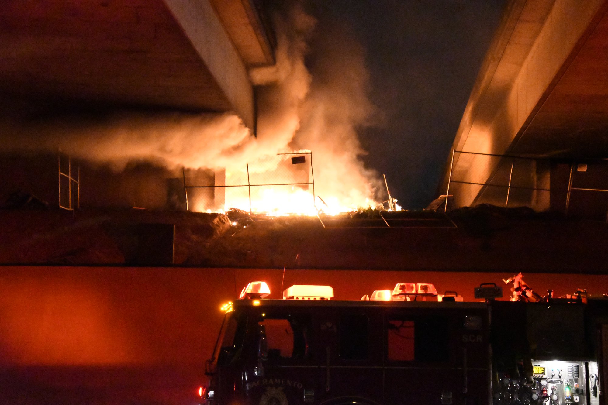 VIDEO: Transient Fire Damages Sacramento Highway Superstructure, Saturday, March 14, 2020