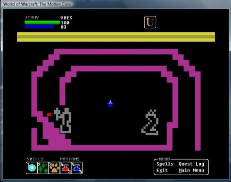 A screenshot of WoW: Molten Core for Atari 2600 (well, really, for Windows)