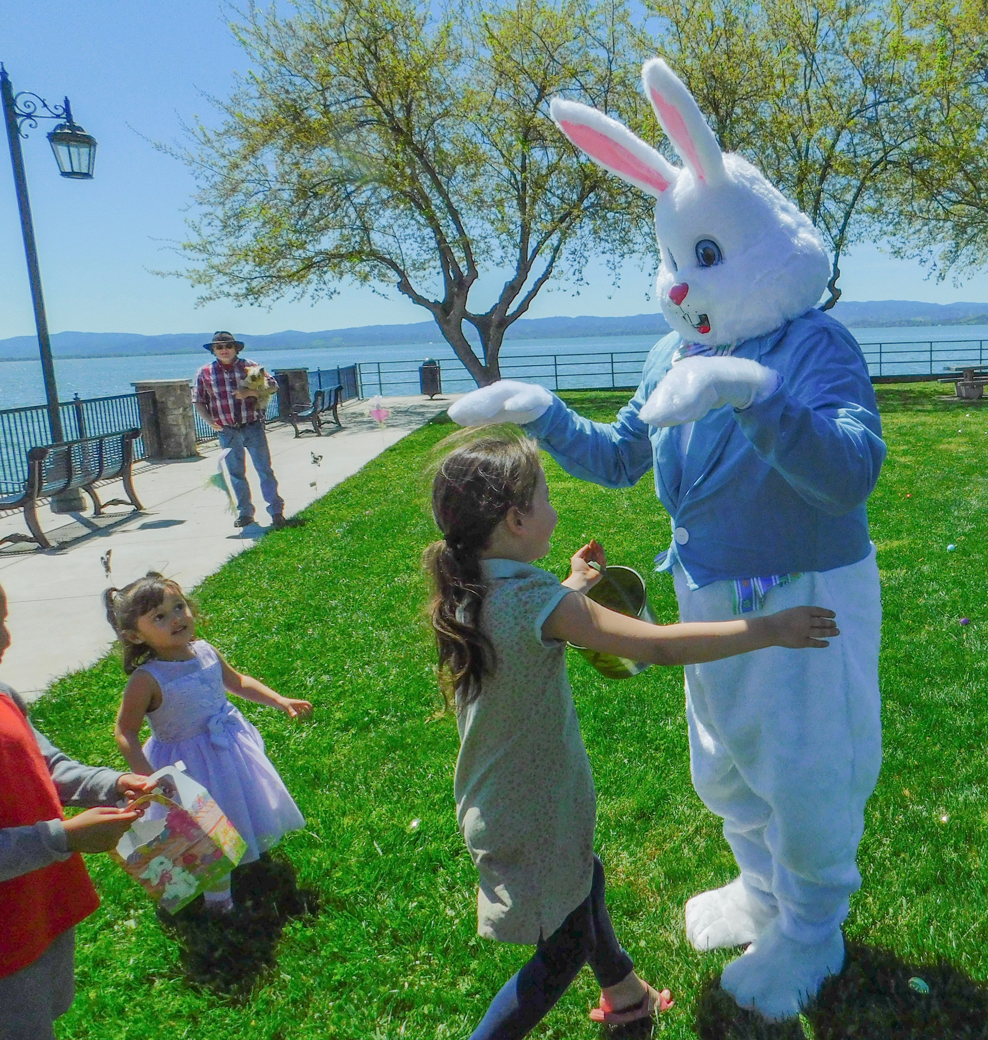 The bunny at the Lucerne Alpine Park egg hunt on Sunday was played by Anthony Primas, husband of Dani, but didn't let anyone know his true identity.