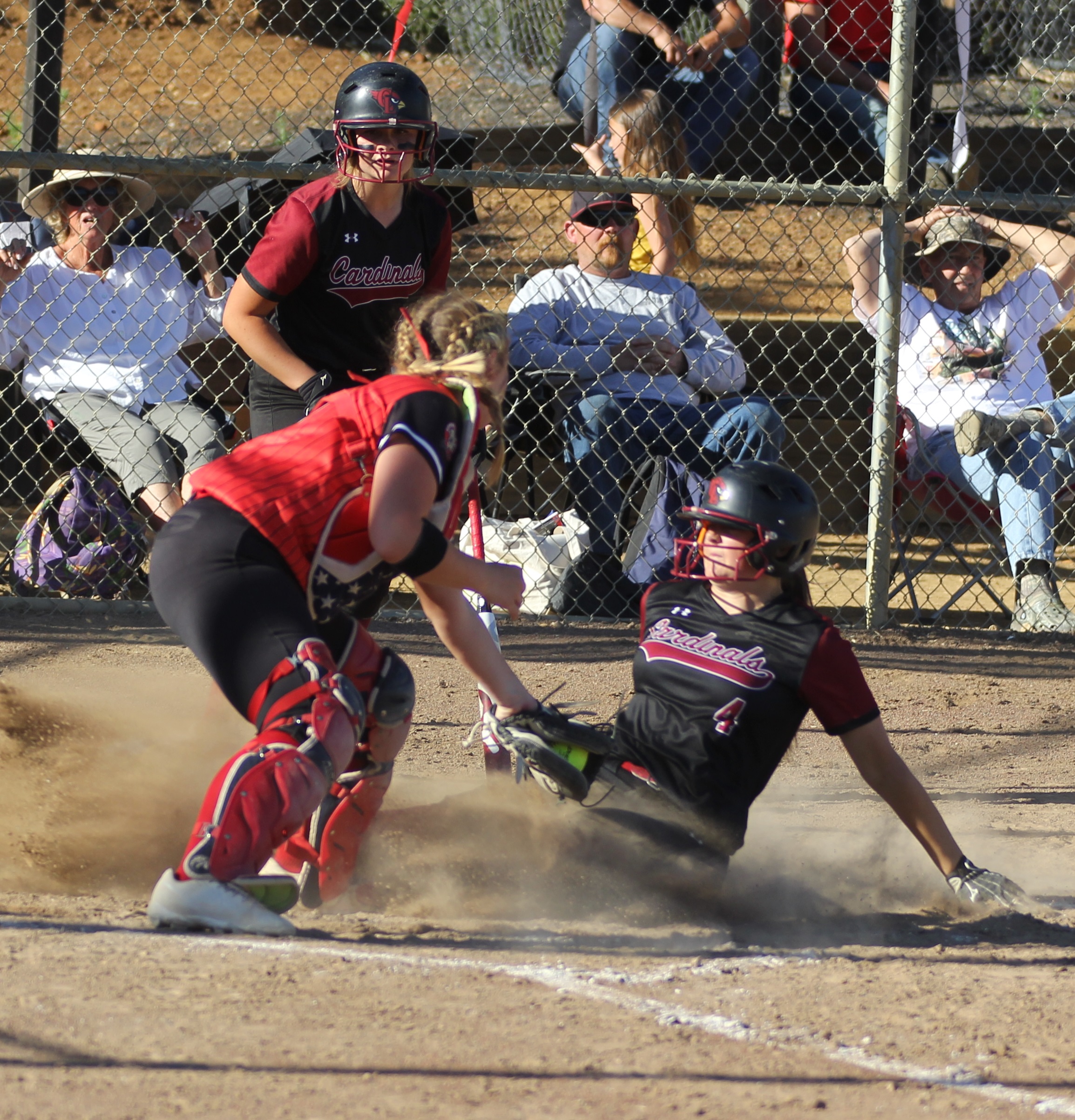 Clear Lake's Montana Wells scored what proved to be the winning run in the bottom of the fourth, giving Clear Lake a 3-2 lead at the time. Catcher Ruby Wurm's tag came just a bit late.