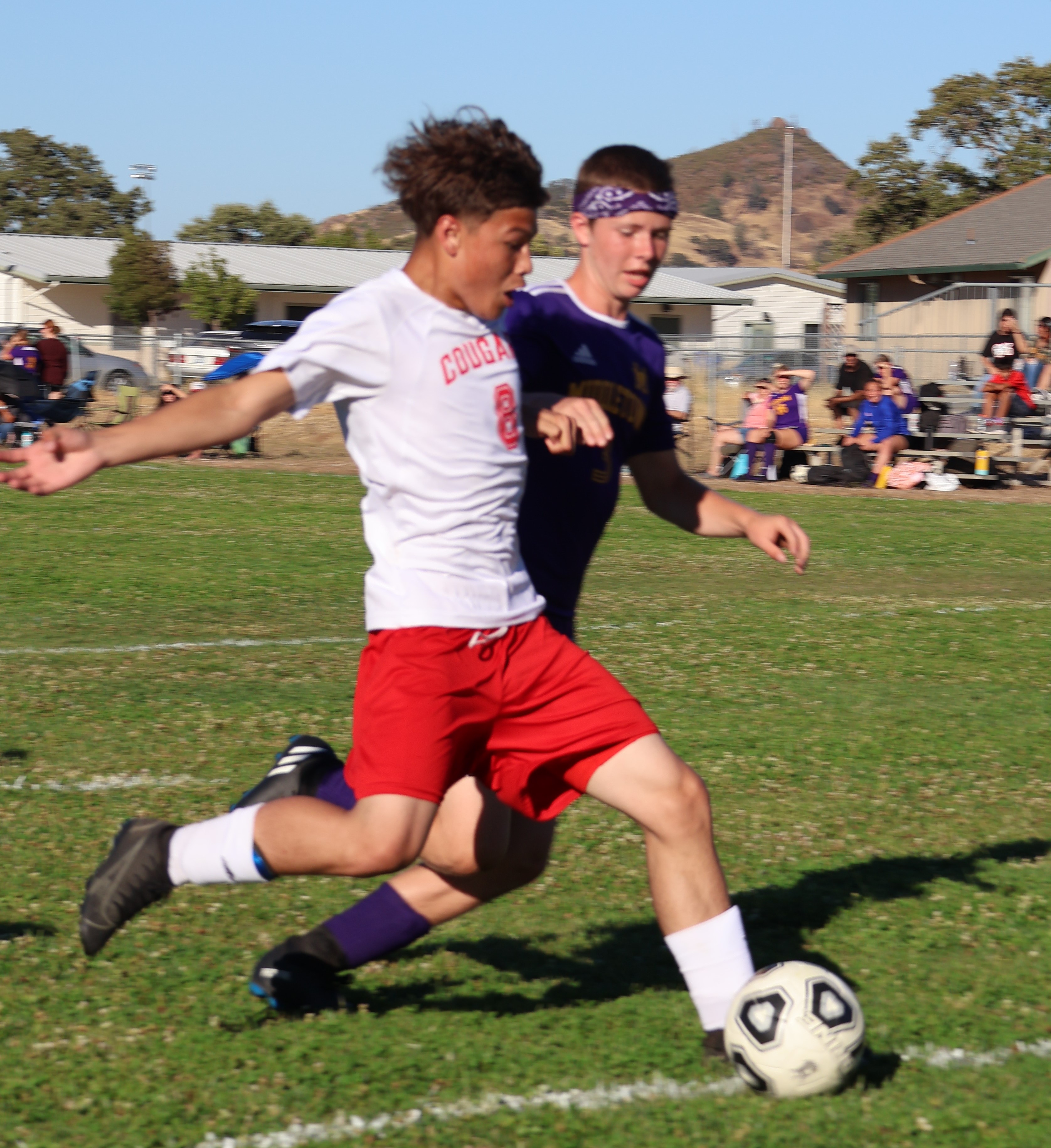 Xavier Snow scored on this play for Upper Lake early in the first half Wednesday to give the Cougar a short-lived 1-0 lead against Middletown. (Photos by Brian Sumpter)