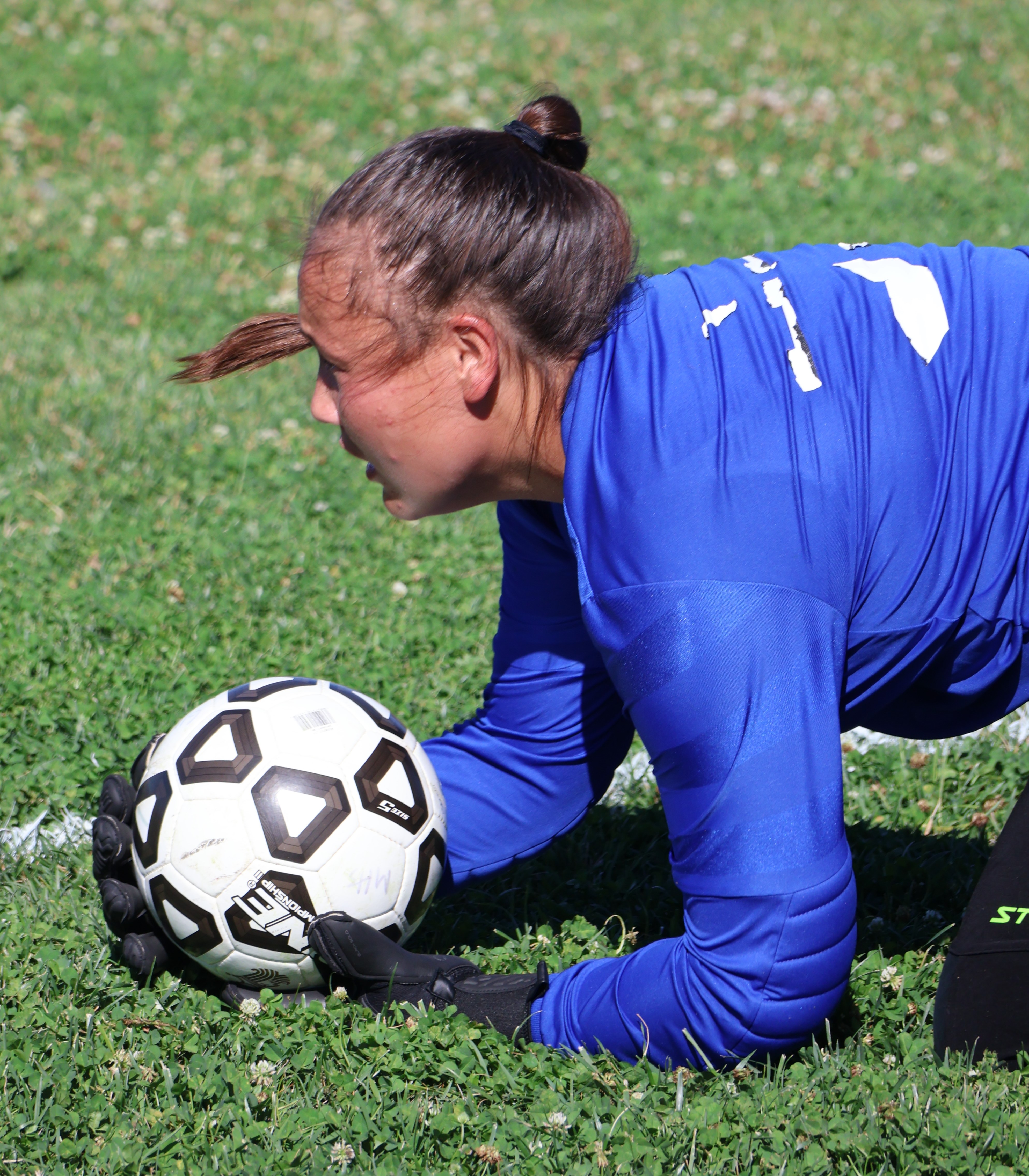 Middletown keeper Krystal Ocken smothers an Upper Lake shot Wednesday afternoon. Ocken had a busy day during the Mustangs' 3-1 non-league loss. (Photos by Brian Sumpter)