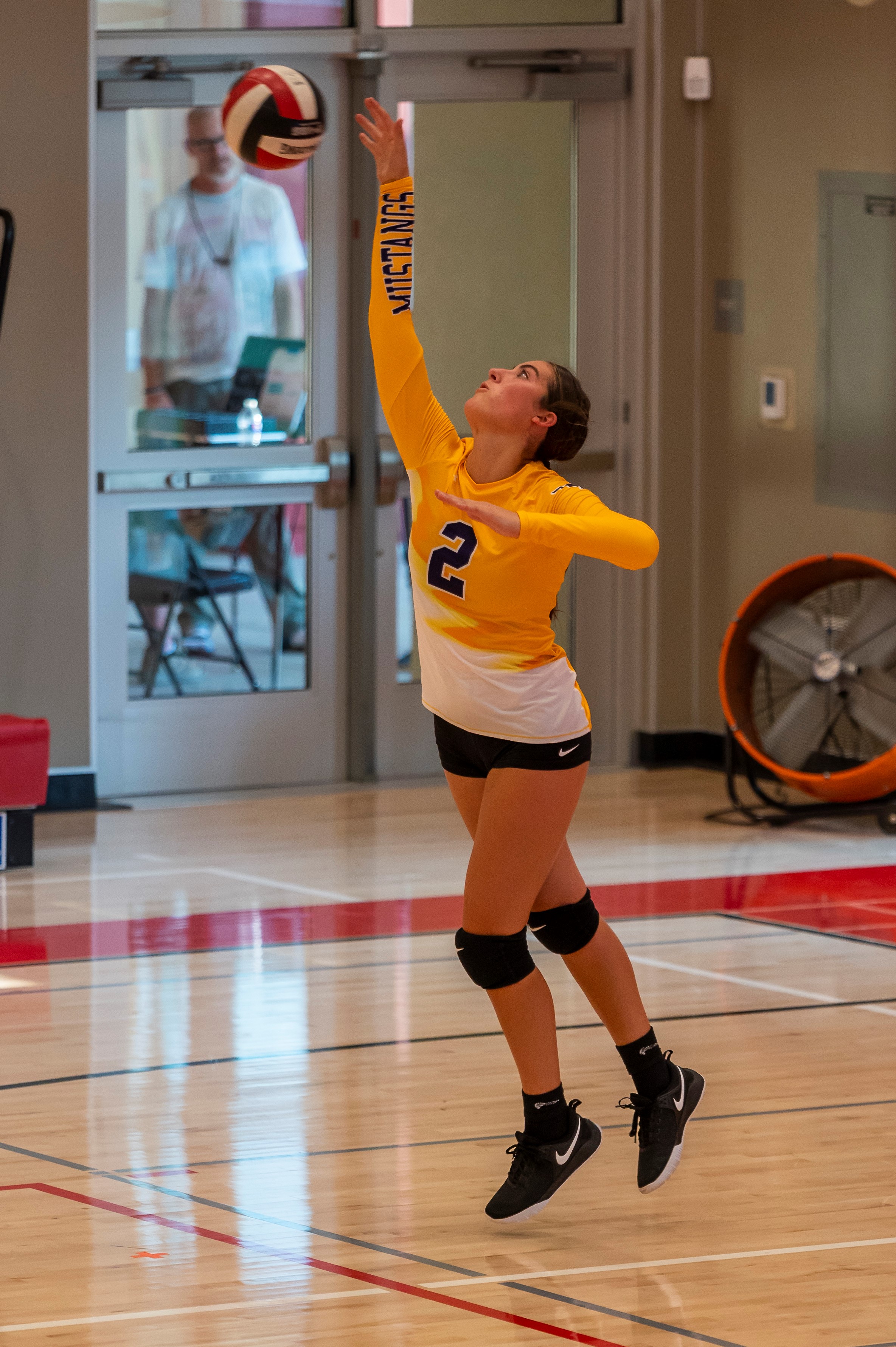 Ella Sust sets the ball for Middletown. She had six assists, five kills, one ace and block in the Mustangs' four-set loss to the Greyhounds.