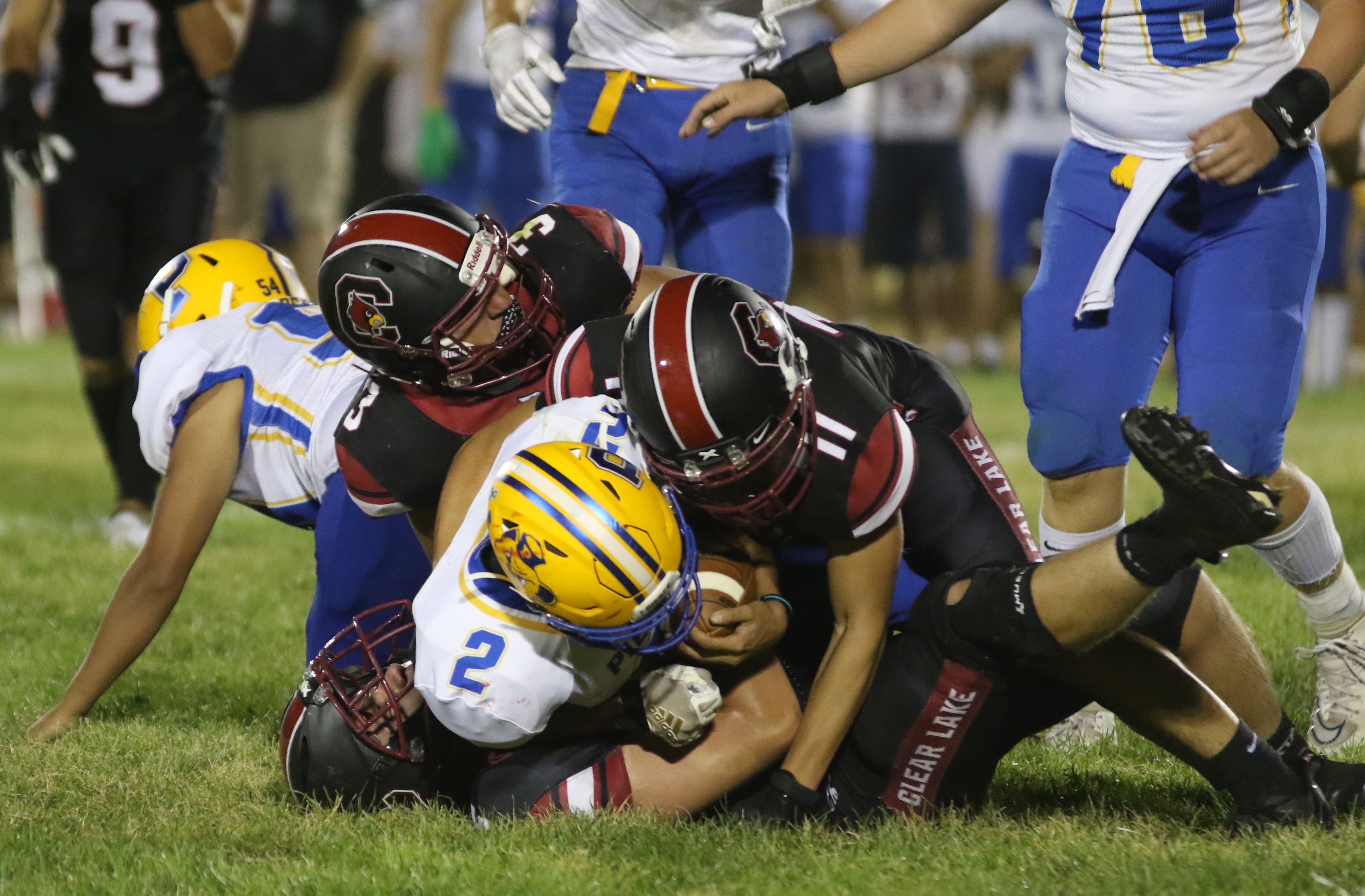 Clear Lake's defense held the Pierce running game in check throughout the second half, shutting out the Bears on the scoreboard over the final two quarters. (Photo by Minenna Photography)