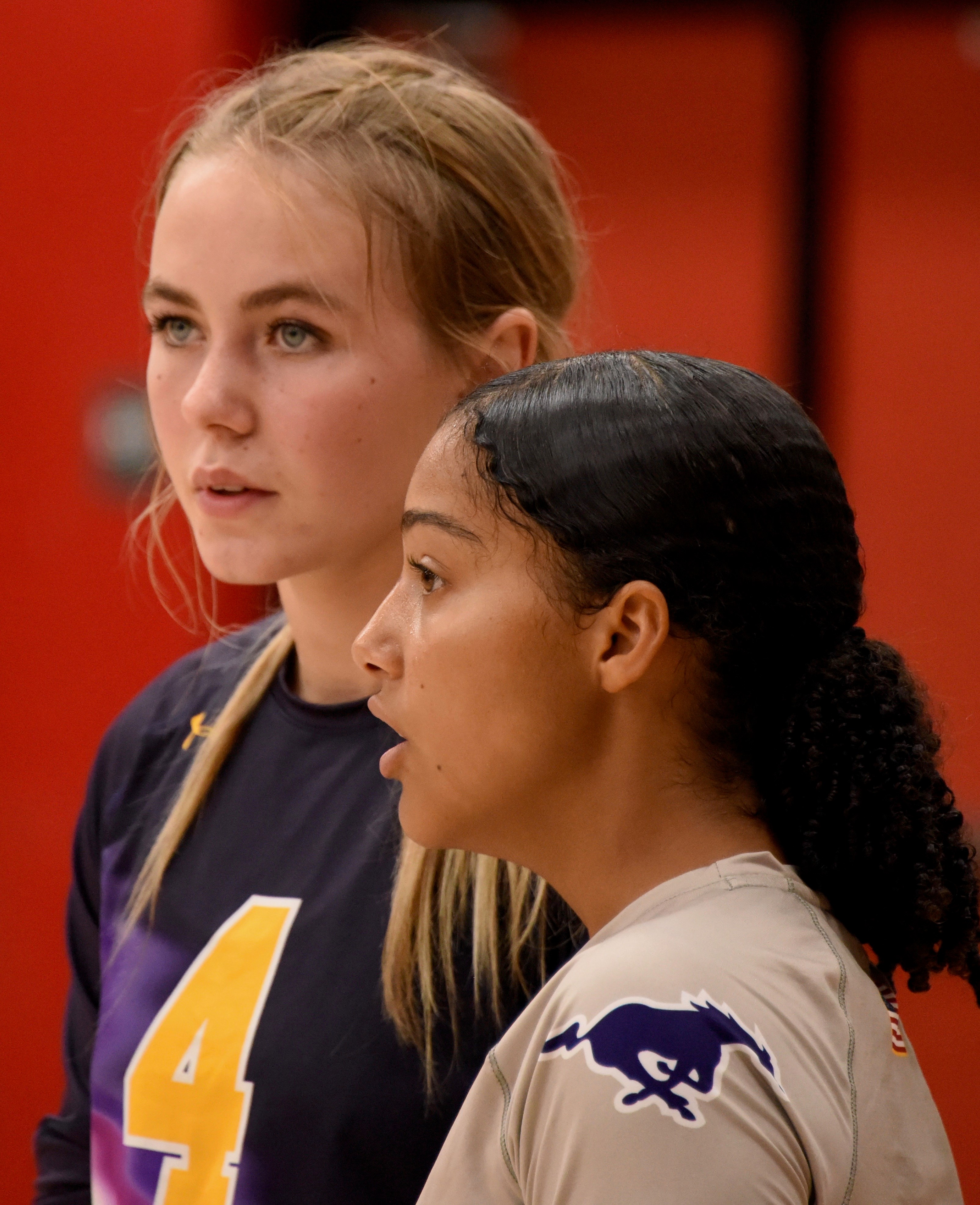 Cora Holley (4) and Middletown teammate Jaidyn Brown look on during action Tuesday night against Clear Lake in Lakeport. (Photos courtesy of Trett Bishop)