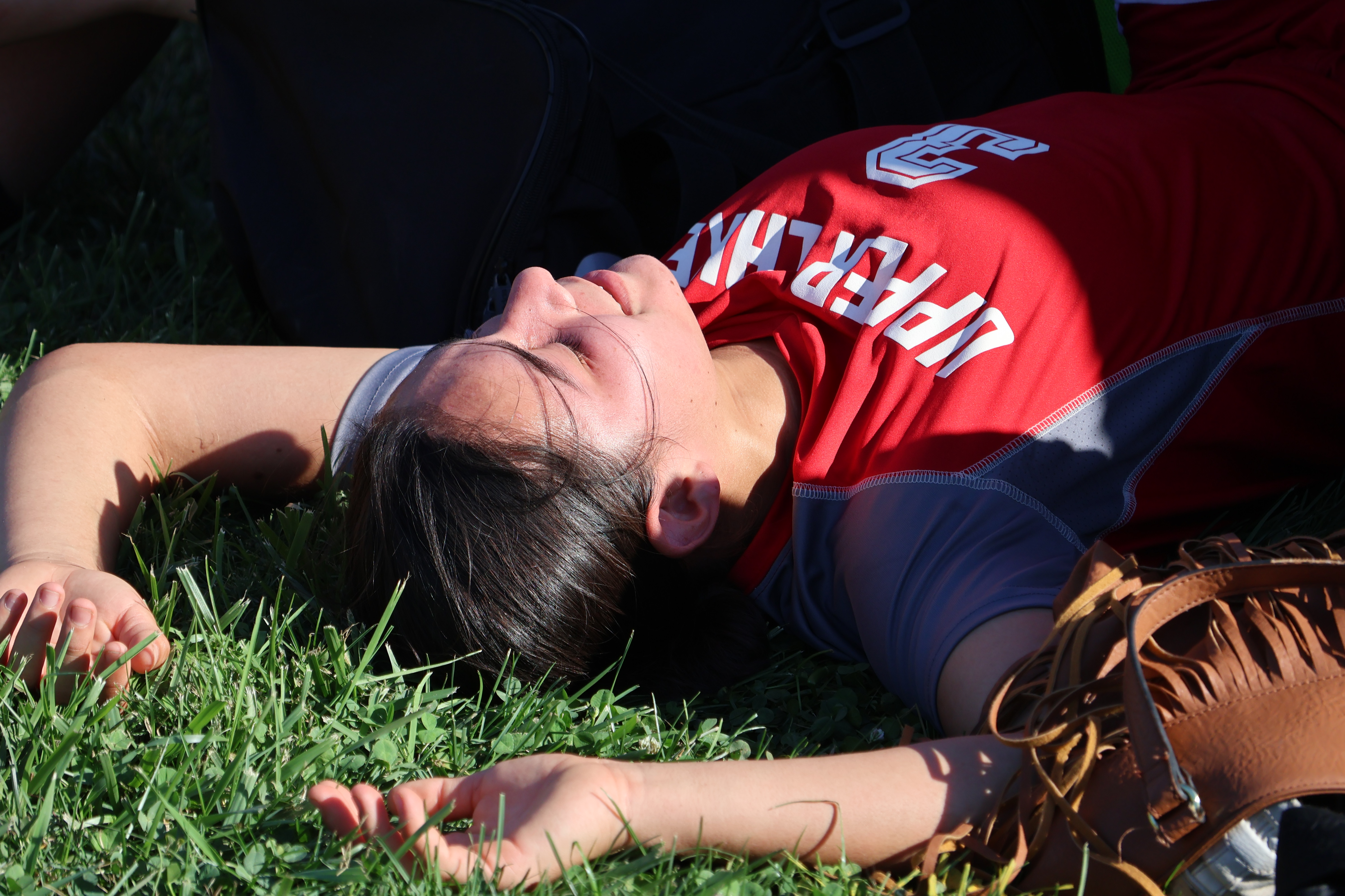 Was it hot at Upper Lake on Thursday. You better believe it as Upper Lake's Maddy Young takes a well-earned rest at halftime. (Photos by Brian Sumpter)