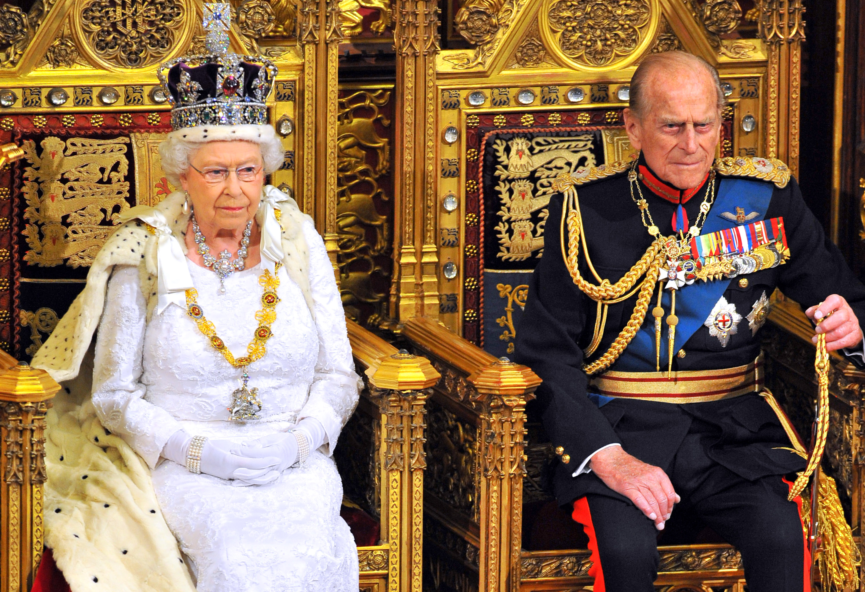 Queen Elizabeth II sits with Prince Philip, Duke of Edinburgh
