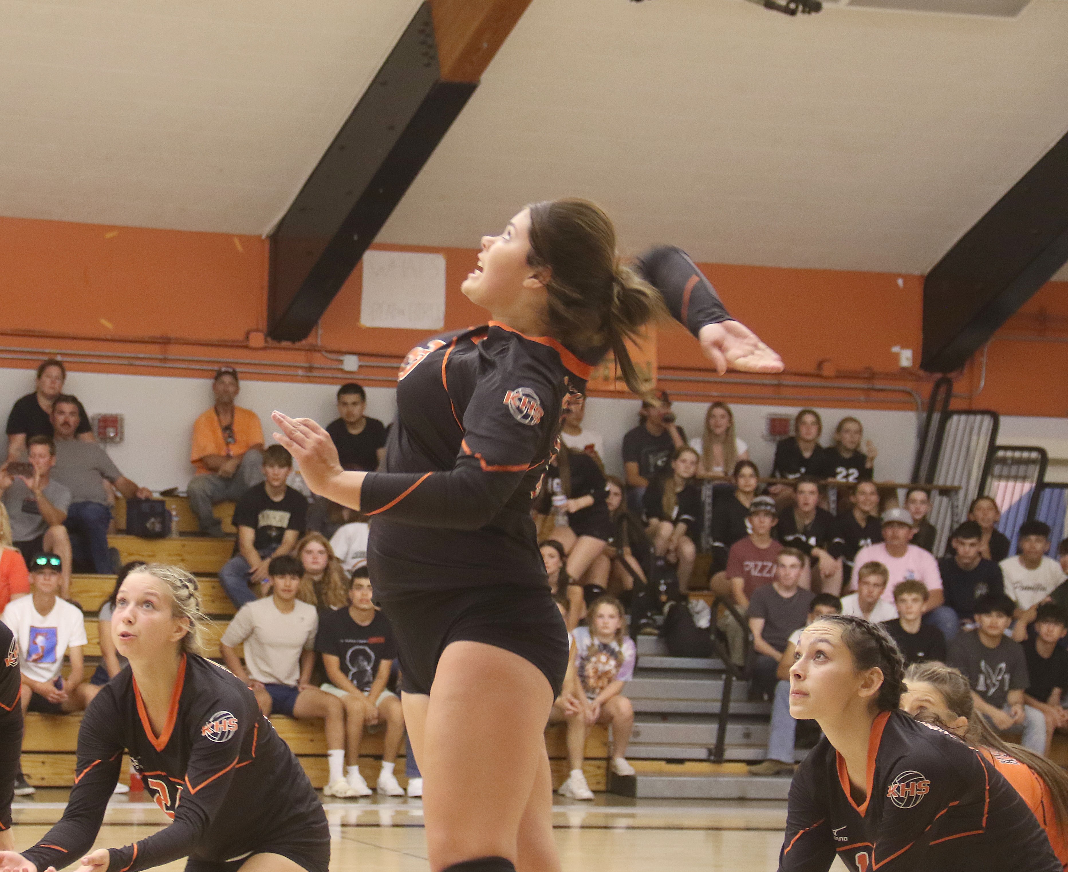 Kelseyville sophomore Olivia Hommer collects one of her team-leading 17 kills against Middletown. (Photos by Minenna Photography)