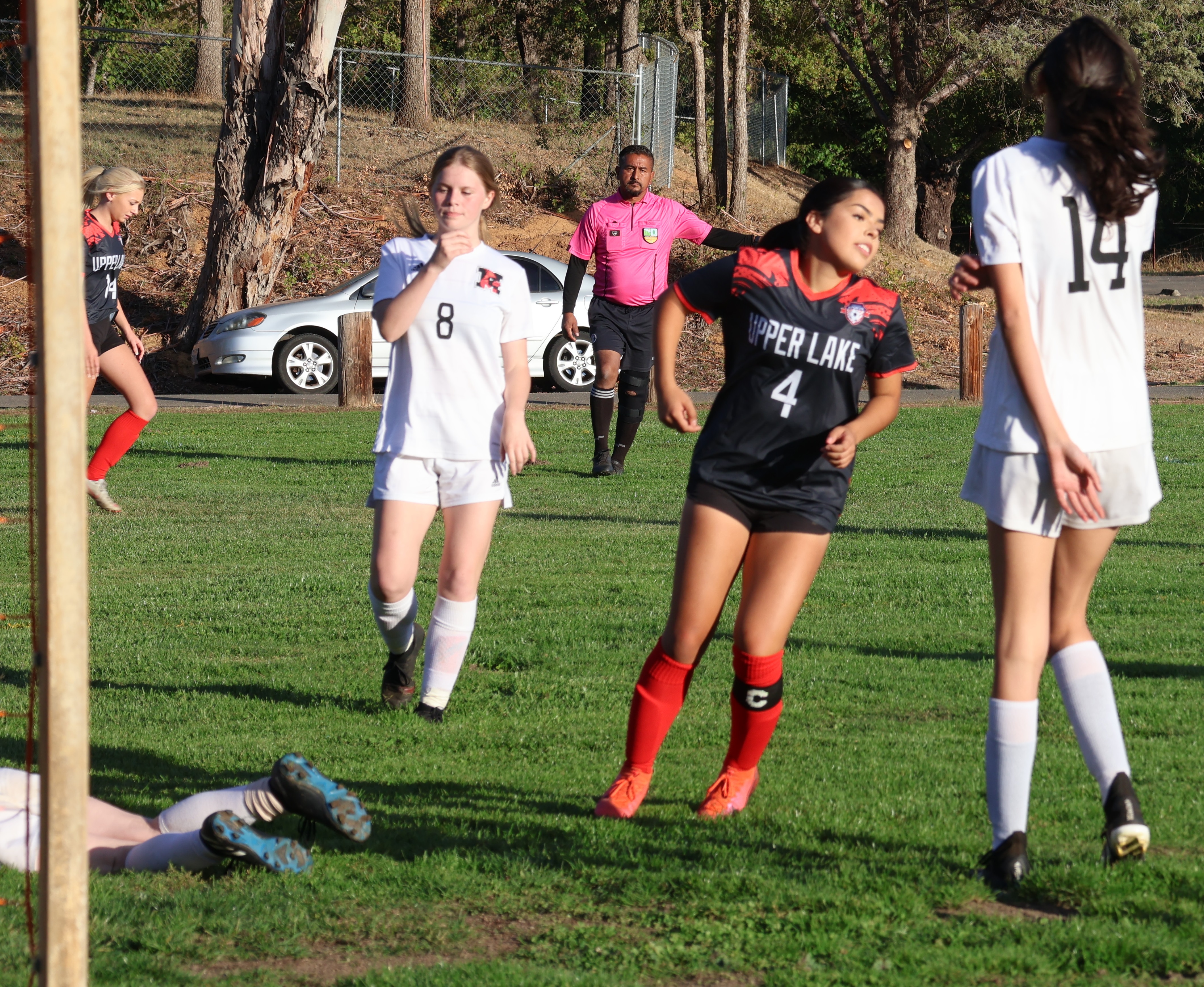 Vanessa Lopez-Becerra reacts to her second goal of the game, this one coming within the first minute of the second half for a 4-0 Upper Lake lead over Mendocino. (Photos by Brian Sumpter)