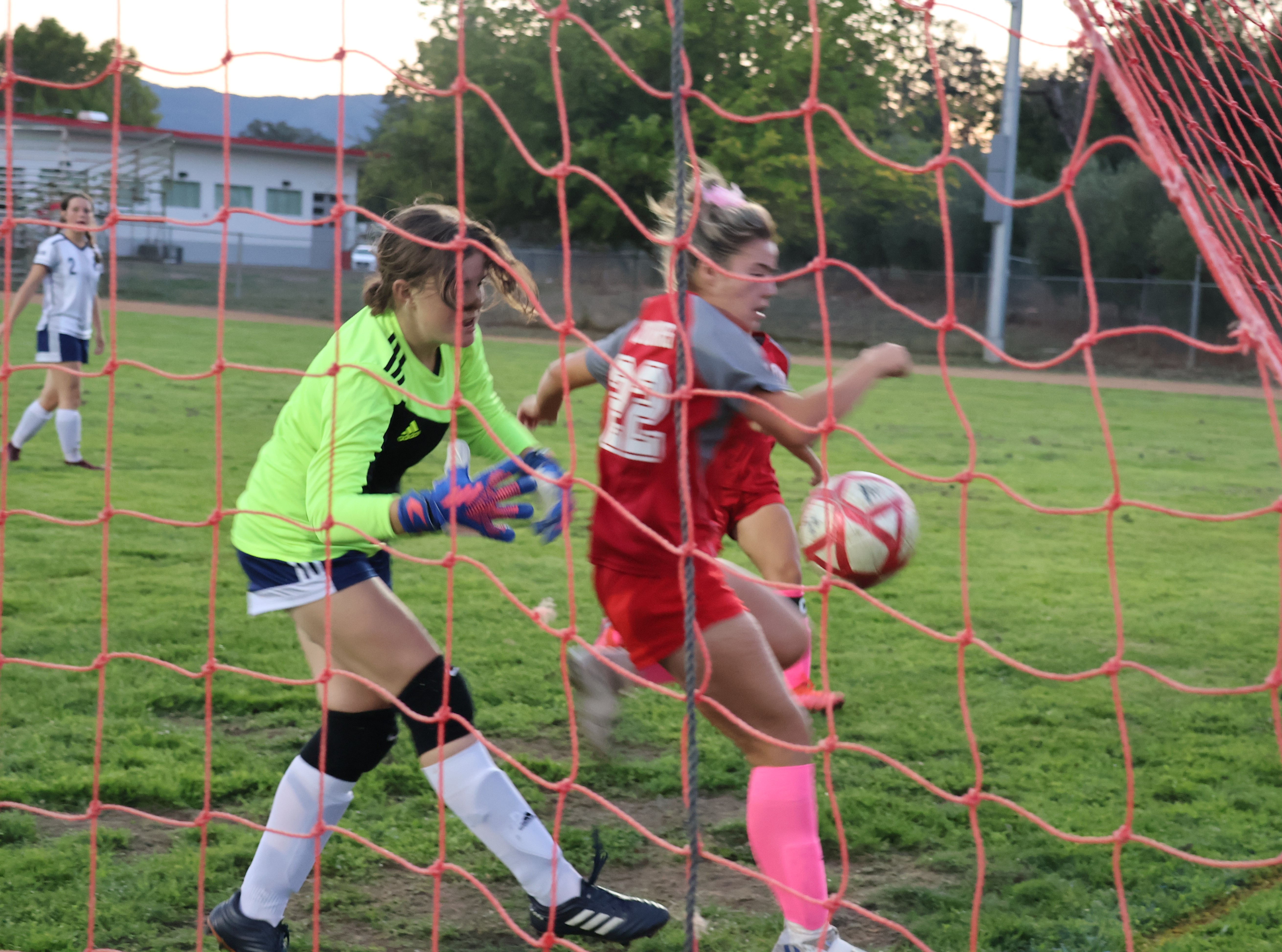 Upper Lake's Nya Marcks watches the ball trickle into the net for the game-winning goal on Wednesday evening as the Cougars knocked off the previously undefeated Credo girls soccer team 2-1 at Upper Lake. Maddy Young's direct free kick set up Marcks' goal. (Photos by Brian Sumpter)