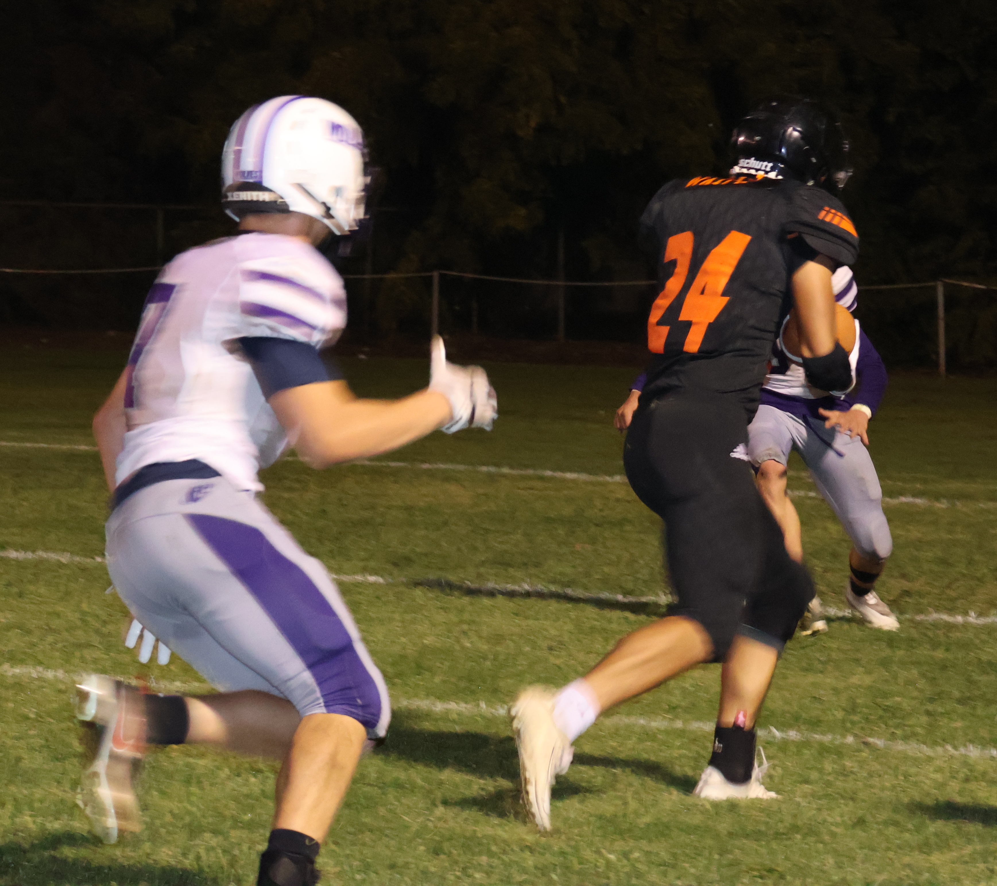 Kelseyville's Kyle Watkins scores on a 14-yard pass play in the final seconds of the first half to give the Knights a 28-16 lead. Watkins had a pair of touchdowns in Kelseyville's 42-16 league victory over Fort Bragg. (Photos by Brian Sumpter)