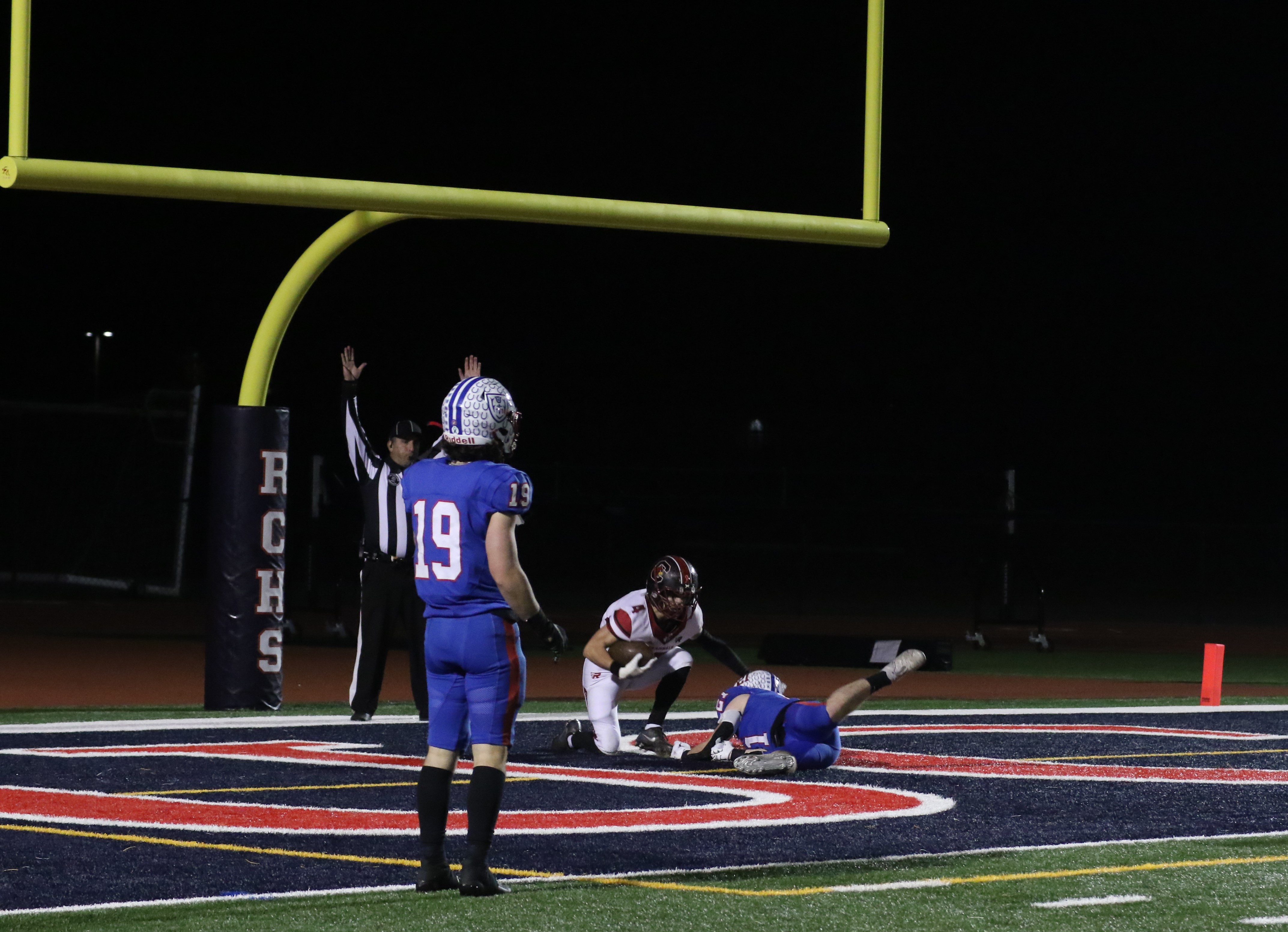 Clear Lake wide receiver Ayden Williamson hauls in the winning two-point conversion pass despite the best efforts of a St. Vincent defender with 17 seconds remaining Saturday night. The two-point play lifted Clear Lake to an incredible 56-55 win in the section finals. (Photos by Minenna Photography)