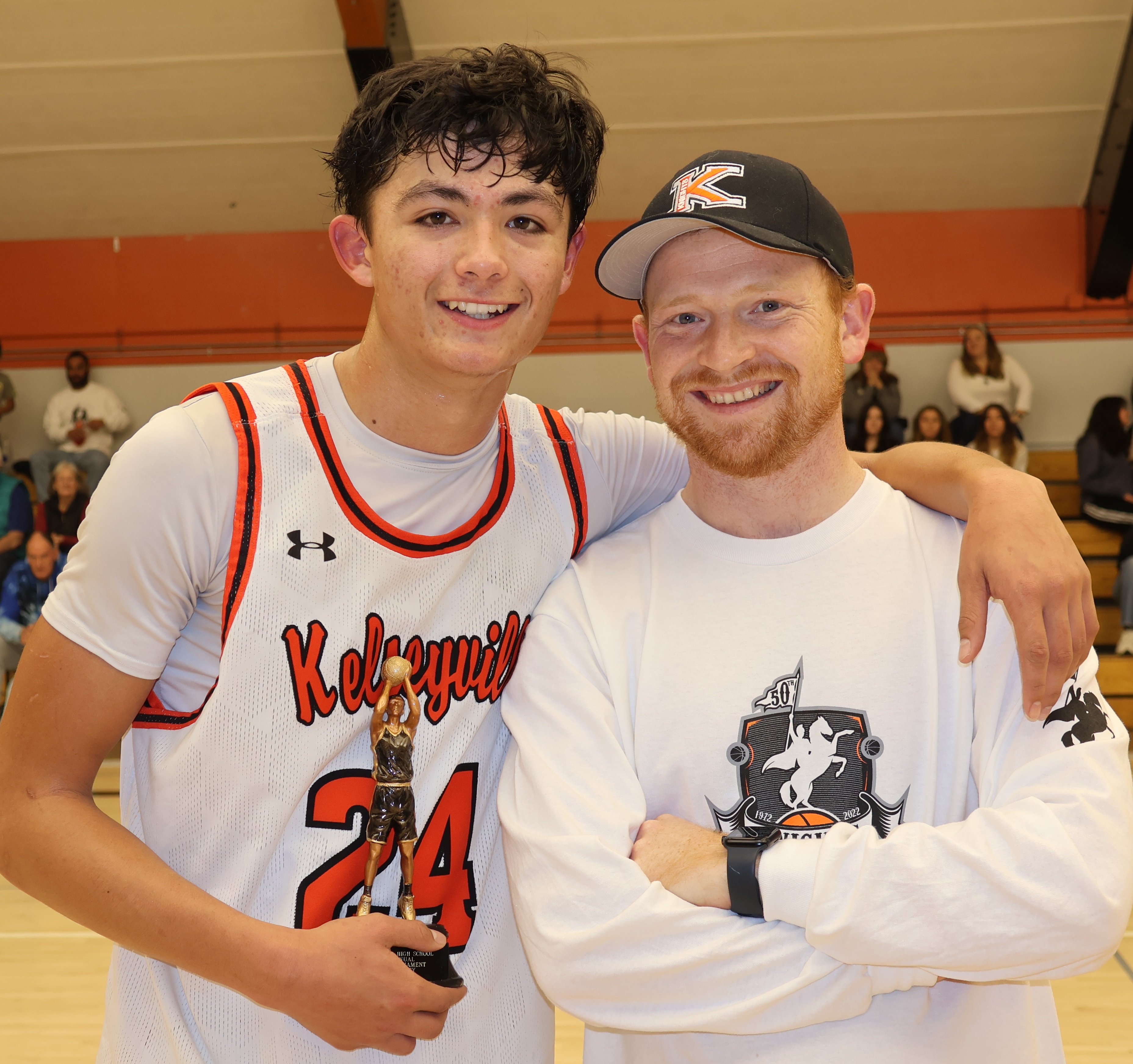 All-Tournament selection Luke Watkins of Kelseyville poses with Kelseyville athletic director Shane Boehlert. (Photos by Brian Sumpter)