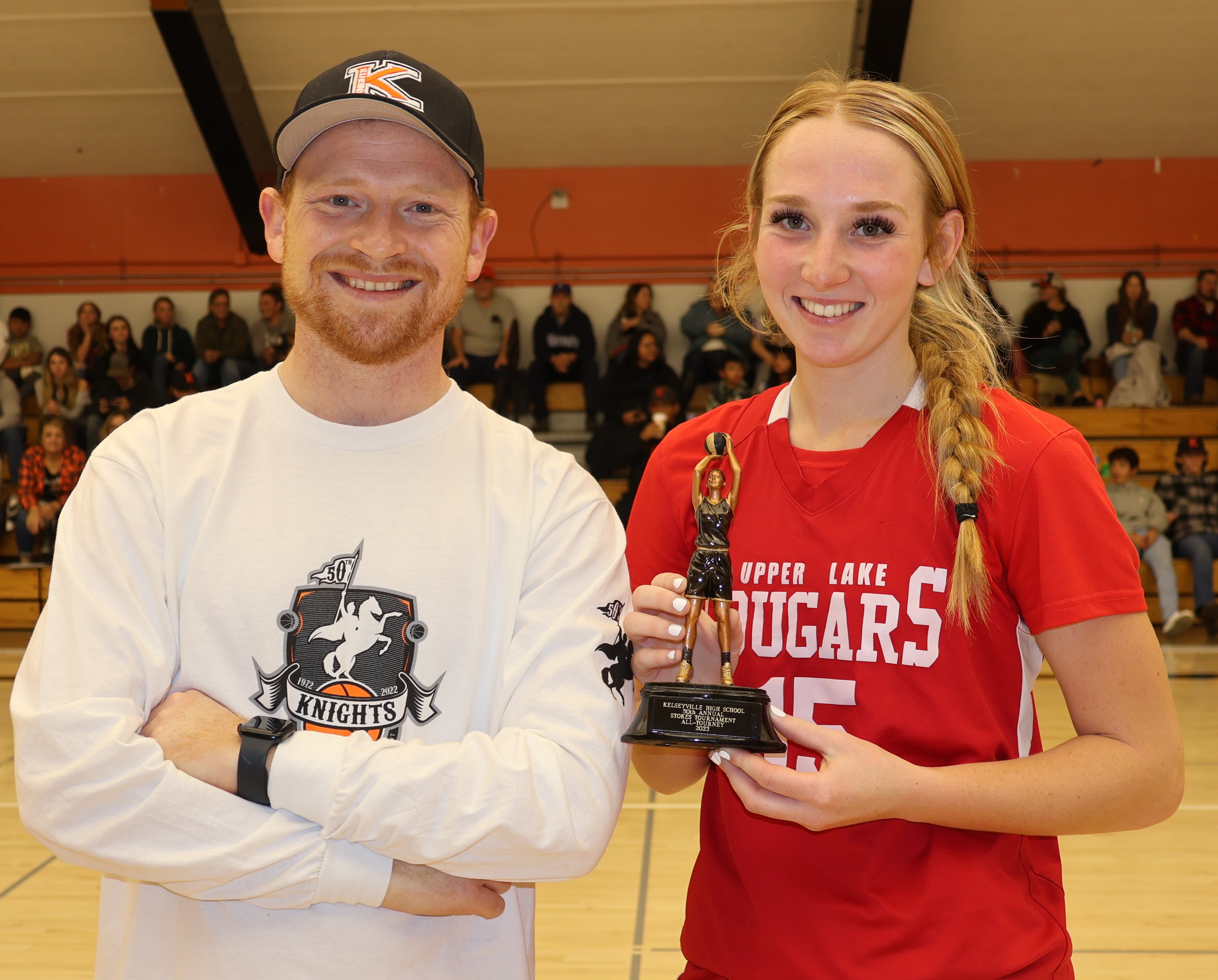 Upper Lake's Madison Noble was named to the All-Tournament team. She received her award from Kelseyville High School athletic director Shane Boehlert. (Photos by Brian Sumpter)